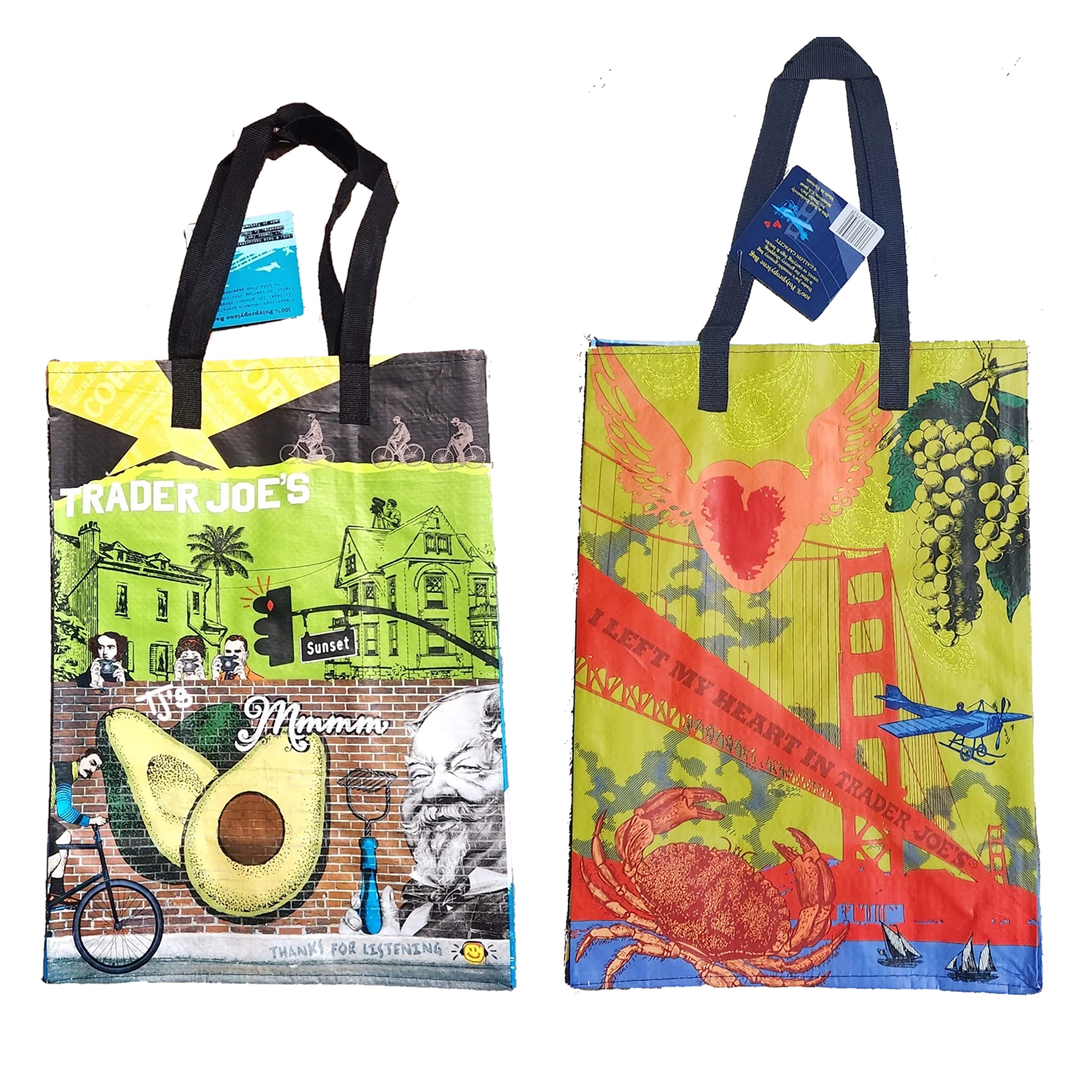BARAKO QUEENSTrader Joe's North CAL & South CAL Reusable Shopping Eco CALIFORNIA Bags 2-Pk BUNDLE, Multicolor