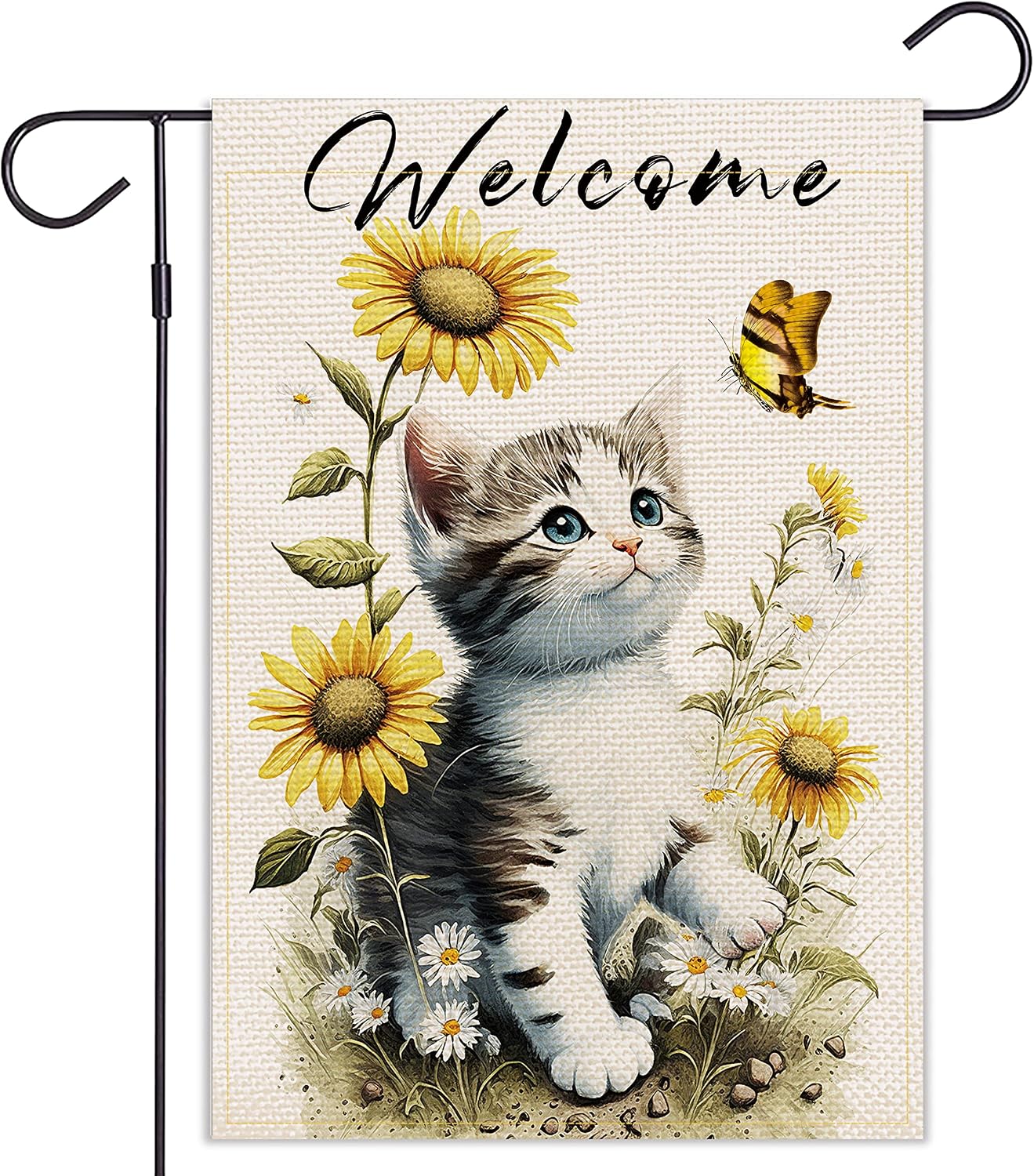Balgardekor Summer Garden Flag Cat 12x18 Inch Double Sided