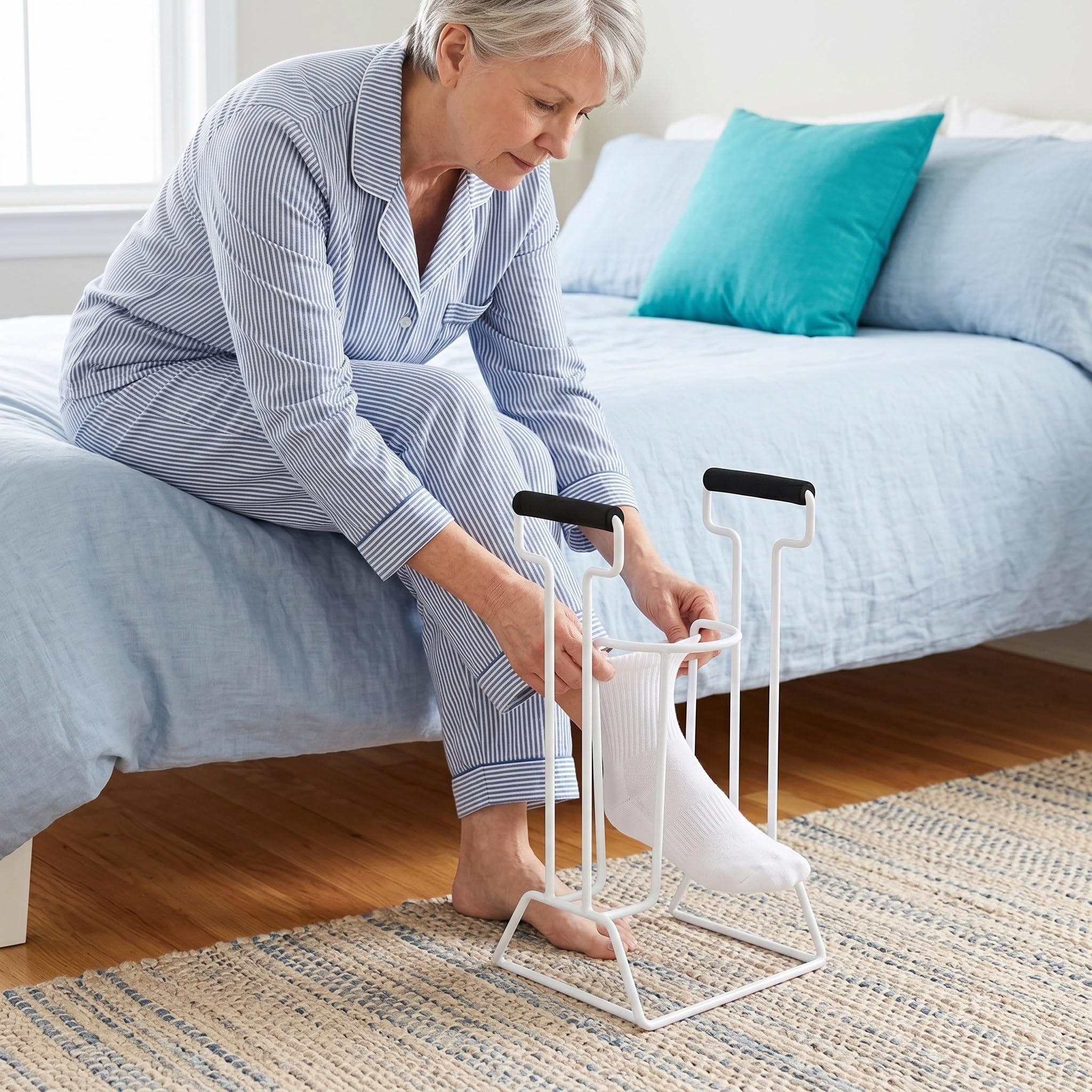 Beaupretty Calzador y Soporte Estable de Calcetines para Mayores con Mango Ajustable Fácil de Usar para Vestir sin Agacharse Junto Cama o Silla de Ruedas