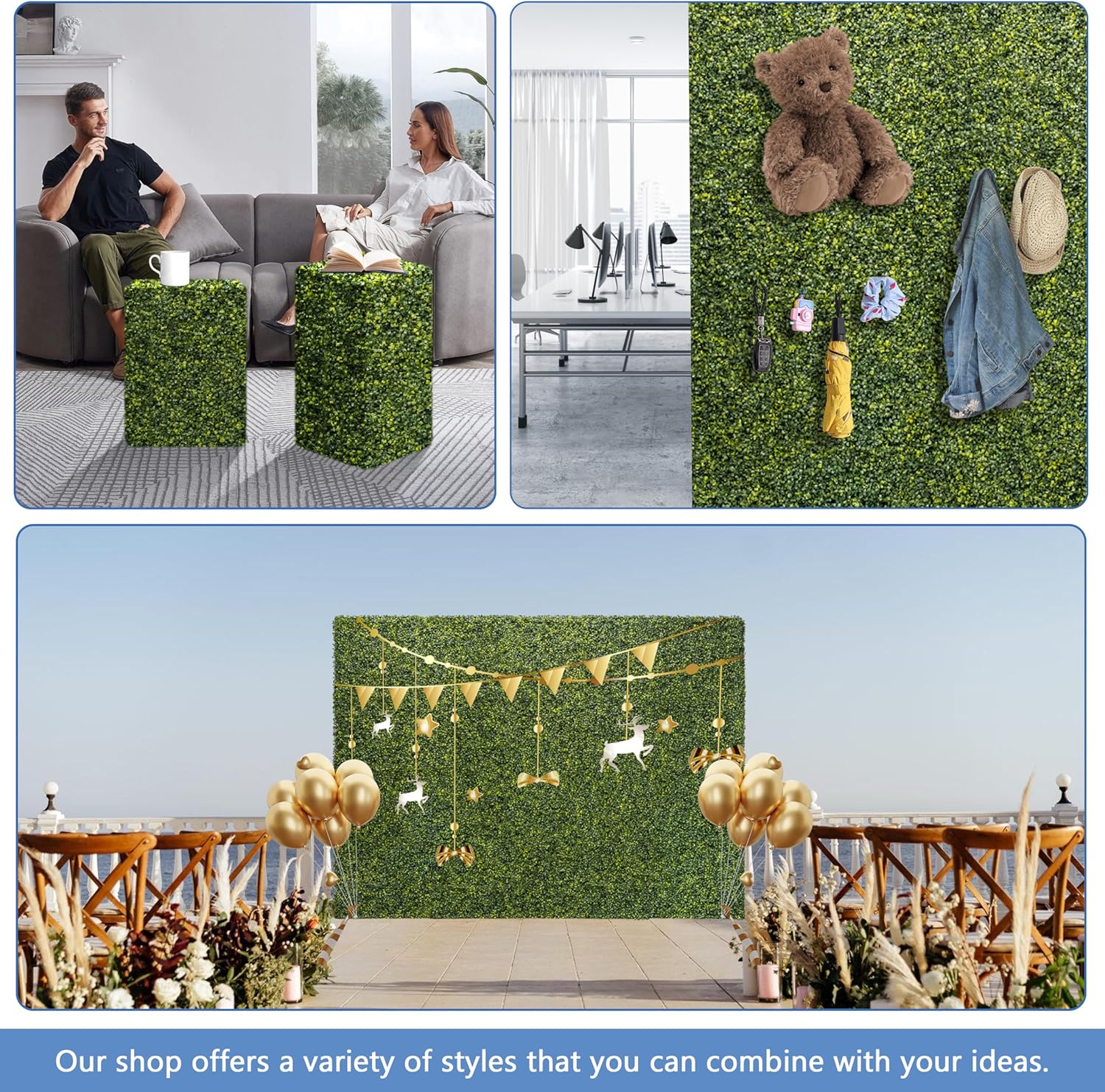 ECOOPTS Artificial Boxwood Hedge Divider Wall with Faux Leaves for Party Wedding Home Yard Office (18" Wx36 Hx6 D)