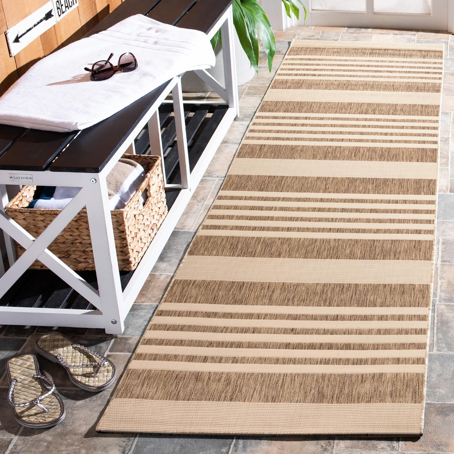 SAFAVIEH Washable Rug Outdoor Courtyard Collection - 8' x 11', Brown & Bone, Non-Shedding & Easy Cleaning, Ideal for Patio, Backyard, Mudroom (CY6062-242)