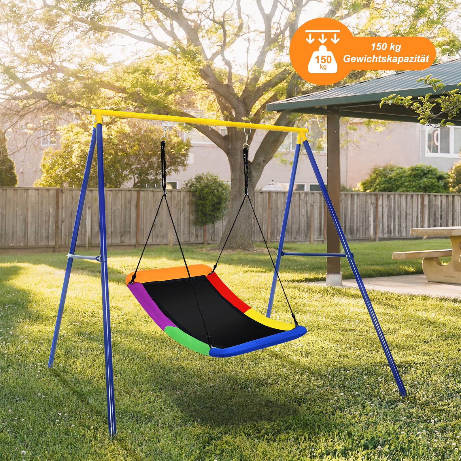 COSTWAY Nestschaukel bis 150kg belastbar, 120-180cm verstellbares Seil, Hängeschaukel Baumschaukel, Gartenschaukel für Kinder & Erwachsene