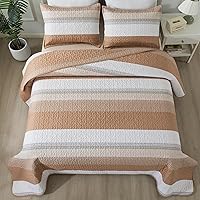 Vista 87 de Andency - Juego de ropa de cama Queen, edredón de patchwork azul mineral, 3 piezas, colcha de verano a rayas ultra suave y ligera, juego