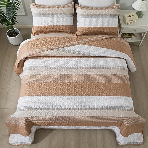 Miniatura 87 de Andency - Juego de ropa de cama Queen, edredón de patchwork azul mineral, 3 piezas, colcha de verano a rayas ultra suave y ligera, juego de 18 -