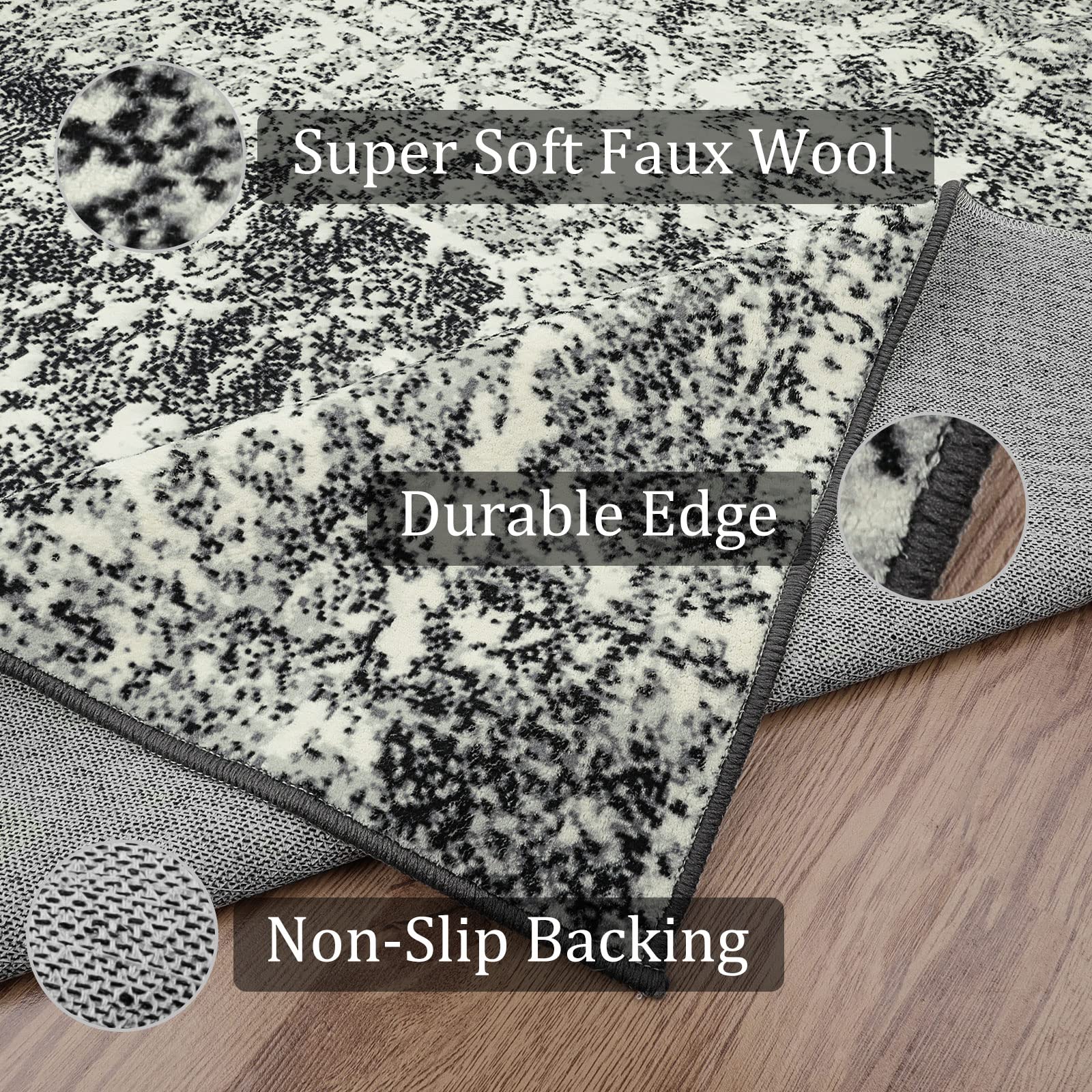 Morebes Vintage Area Rug 5x7, Washable Large Bedroom Rug Non-Slip Traditional Living Room Rug, Non-Shedding Distressed Medallion Dining Mat Indoor Carpet for Office Entry, Gray/Black SIMILAR TO LOT PHOTO 