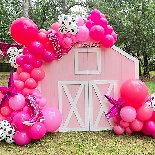 Miniatura 8 de Paquete de 4 globos de bota de vaquera gigantes de 34 pulgadas, color rosa y disco para decoración de vacas occidentales, última fiesta de rodeo