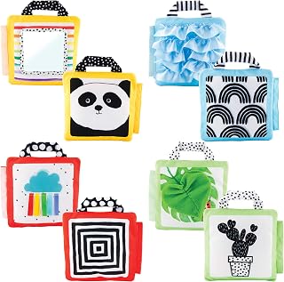 Sassy Reversible Sensory Activity Panels for Babies 0+ Months - 4 Soft Textured Panels with Mirror, Crinkle, Ribbons & Black/White Designs