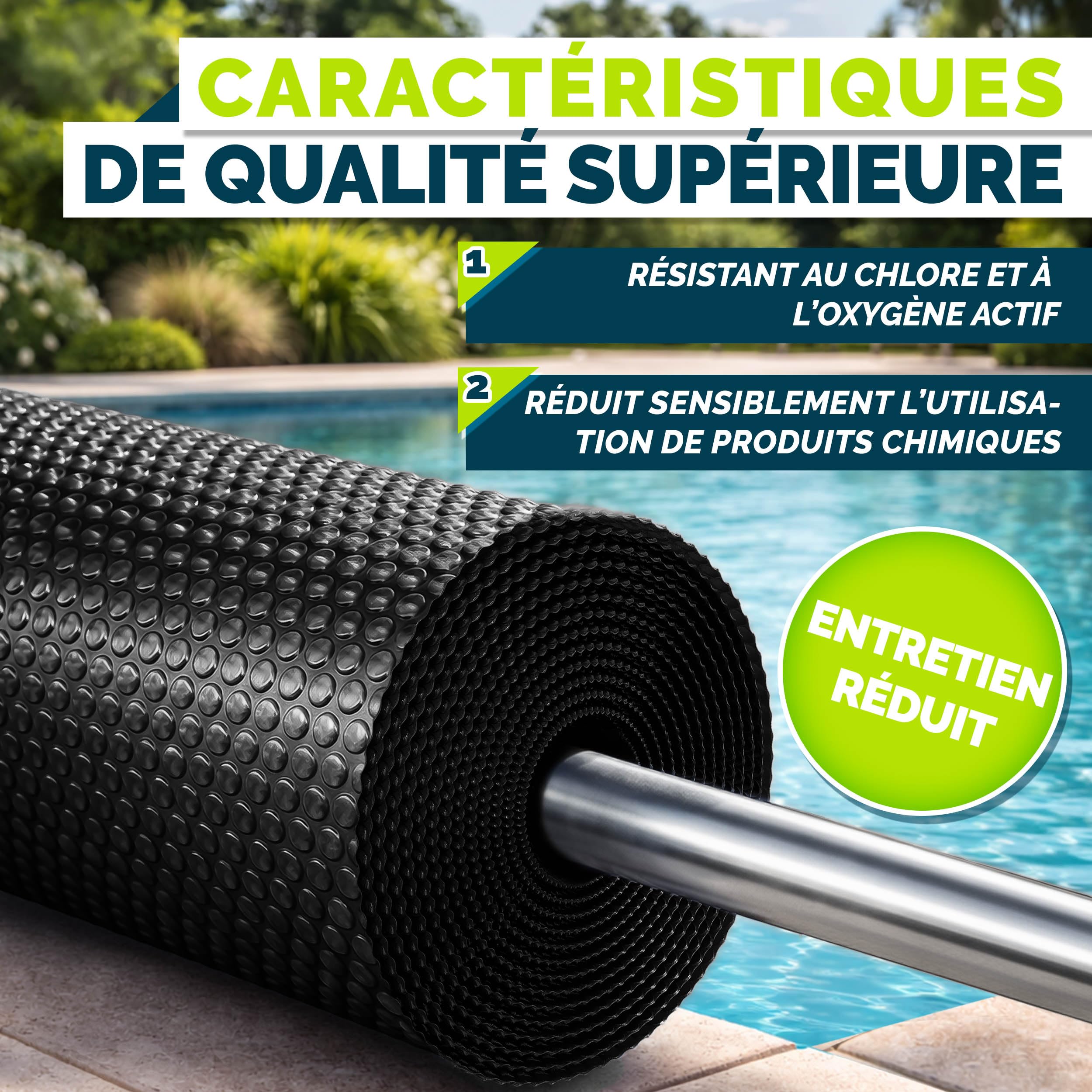 tillvex® Bâche solaire pour piscine de qualité supérieure - 400 µm - Rectangulaire - 450 x 220 cm - Découpable