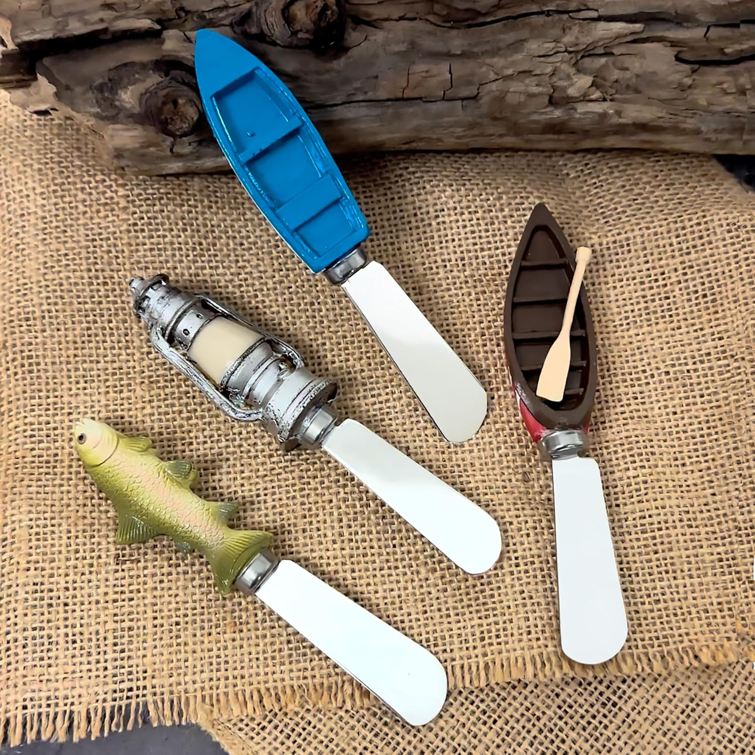 Supreme Housewares Lake Life Themed Cheese Spreaders, Hand-Painted Resin Handles with Stainless Steel Blades for Spreading Cream Cheese, Butter, and Jam, Assorted Designs, Set of 4