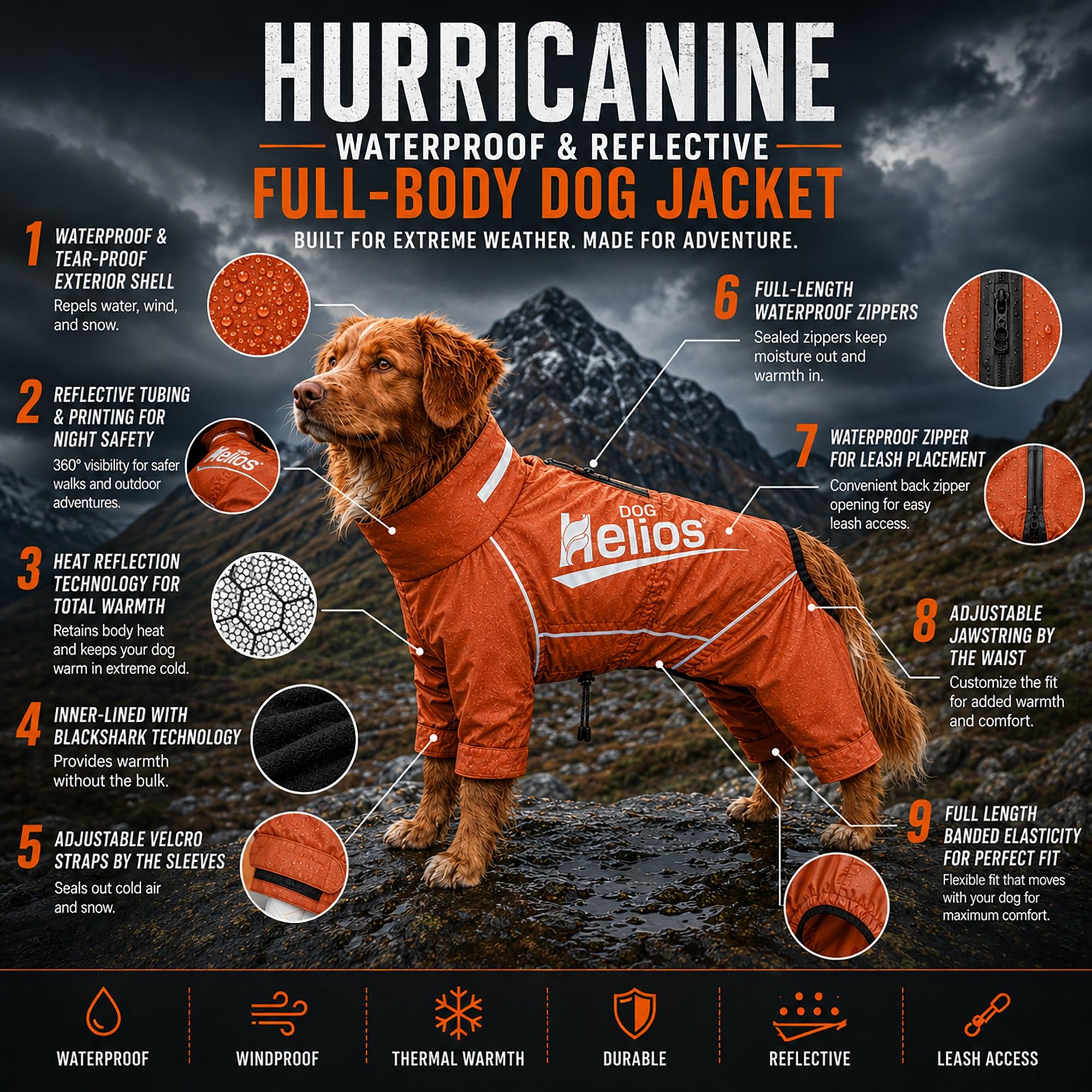 Dog Helios Hurricanine Hundemantel, wasserdicht, reflektierend, mit hitzereflektierender Technologie, Größe S, Orange