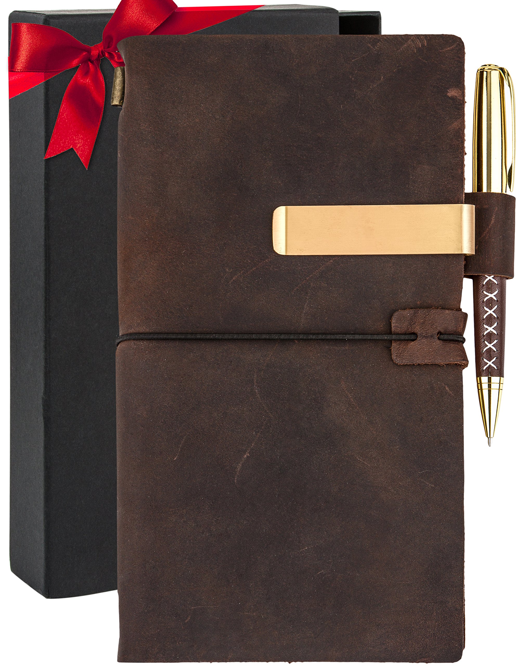 Leather Journal For Mens Womens - Genuine Brown Travelers Notebook - Large Vintage Book - Personalized Refillable Bound Diary - Real Handmade Travel Writing Notebook - Black Gift Set Office Product