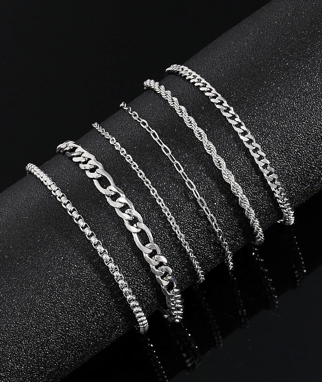 Miniatura 6 de Honsny 6PCS Stainless Steel Chain Bracelets Set for Women Men,14K Gold Plated Dainty Link Paperclip Curb Chain Bracelet,Gold Silver Layered Bracelet