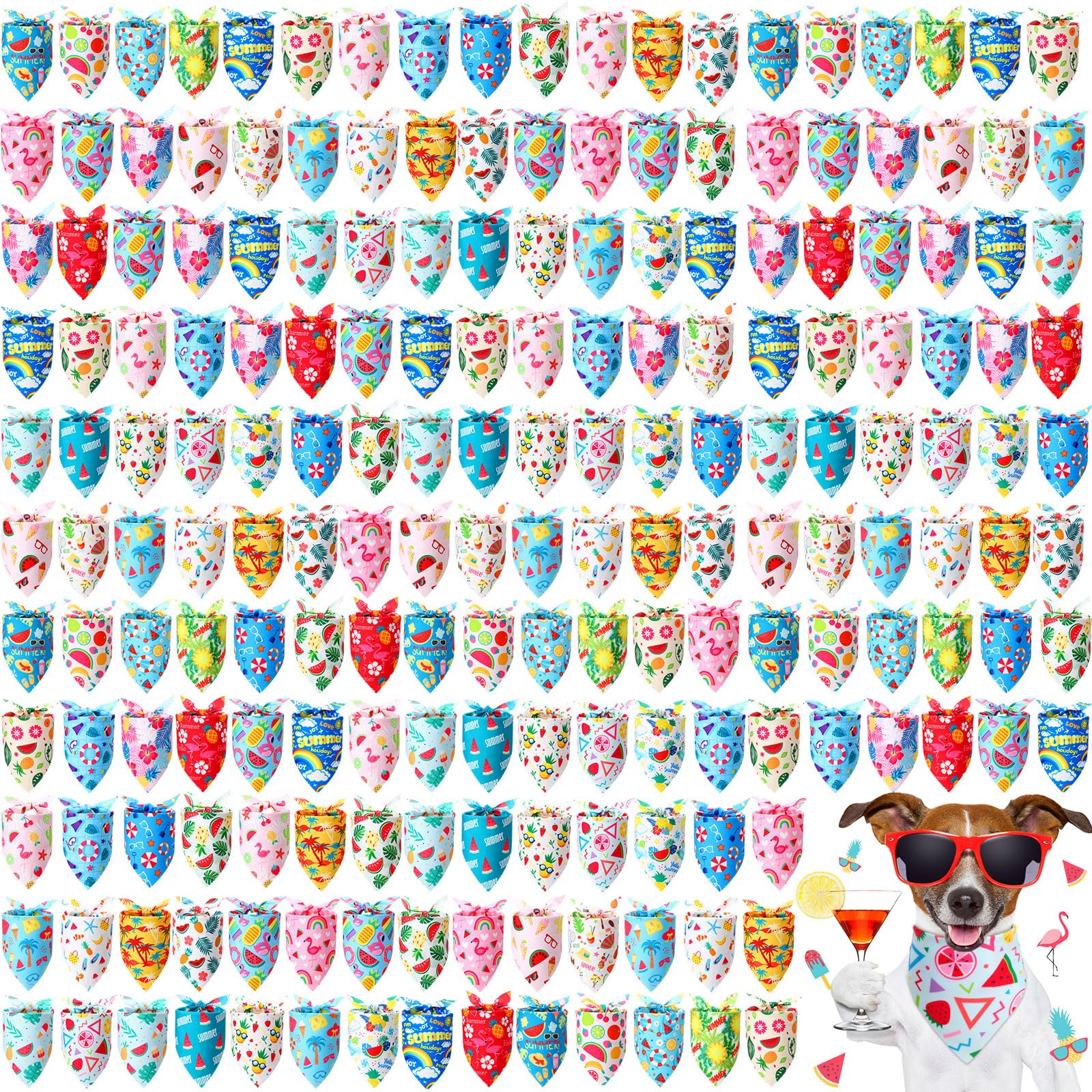 Preboun Lot de 200 bandanas d'été hawaïens en vrac pour chien – Ensemble de foulards à fruits pour chiots d'été de petite, moyenne et grande taille (63,5 x 43,2 cm, 17,8 x 43,2 cm)