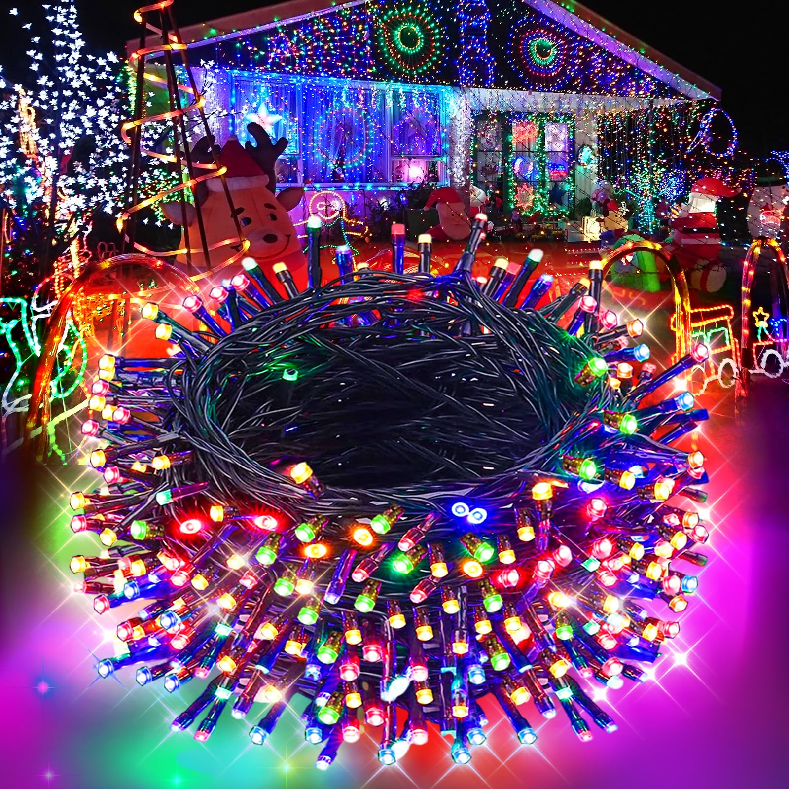 Weihnachtsbeleuchtung, 1000 LEDs, 1,8 m, wasserdicht, für den Außenbereich, Timer, 8 Modi, funkelnde Lichterkette, LED-Lichterkette für den Innenbereich, für Hochzeit, Party, Hof, Hausdekoration