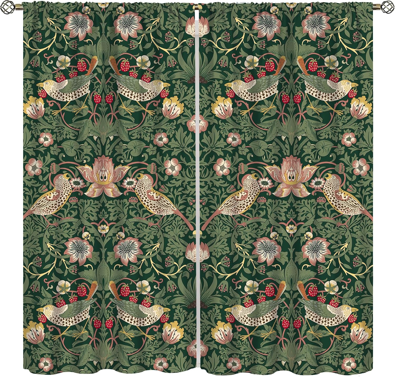 YCness William Morris Curtains, Botanical Art Windows Curtains Floral Patterns Vintage Floral Patterns Window Treatments for Living Room Bedroom,Boho Chic Herbs Plant Print Drapes,52x84 Inch