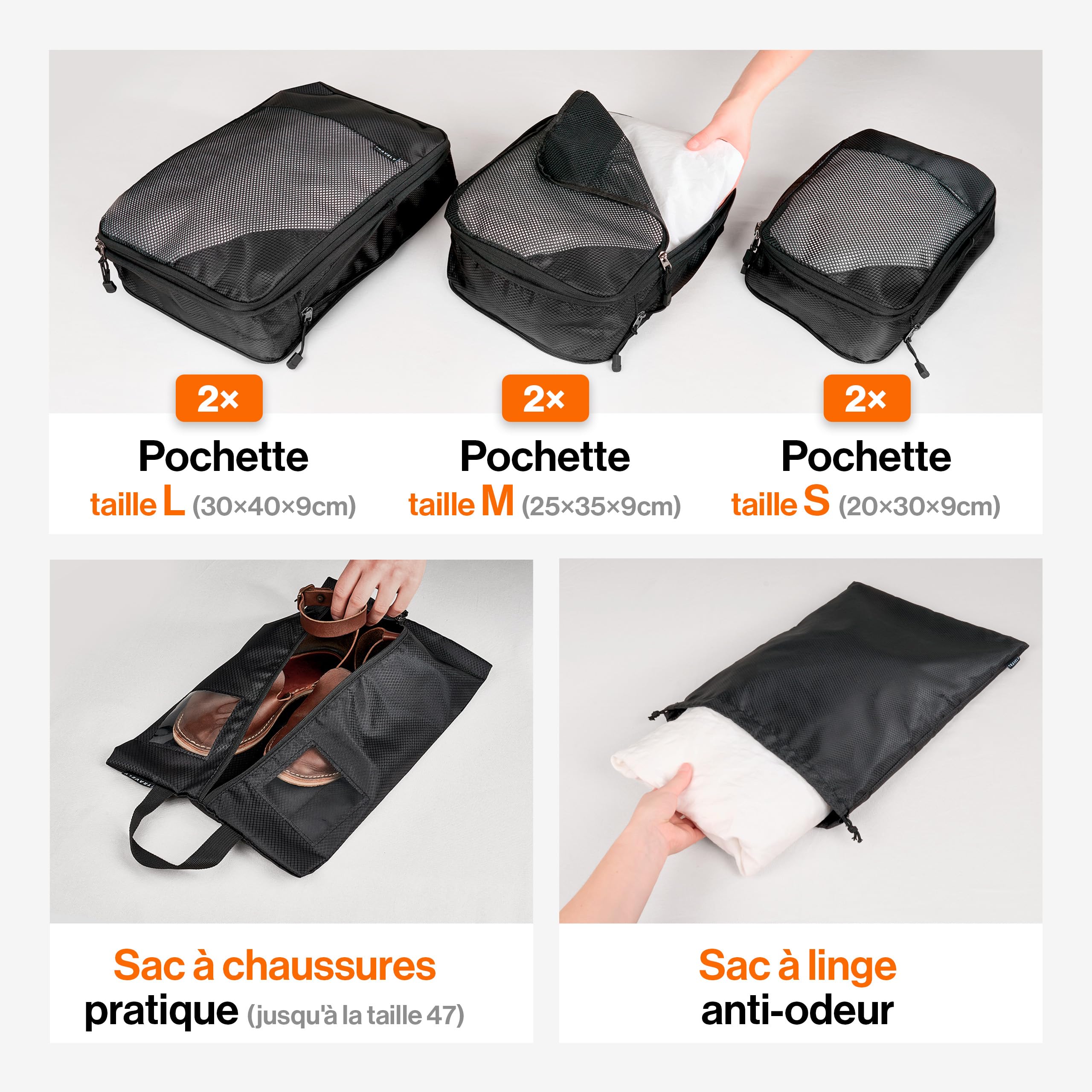 TRAVELY Sac de compression voyage - Set de 8 pièces - packing cubes compression - organisateur valise compressible - rangement valise compression - organisateur sac voyage