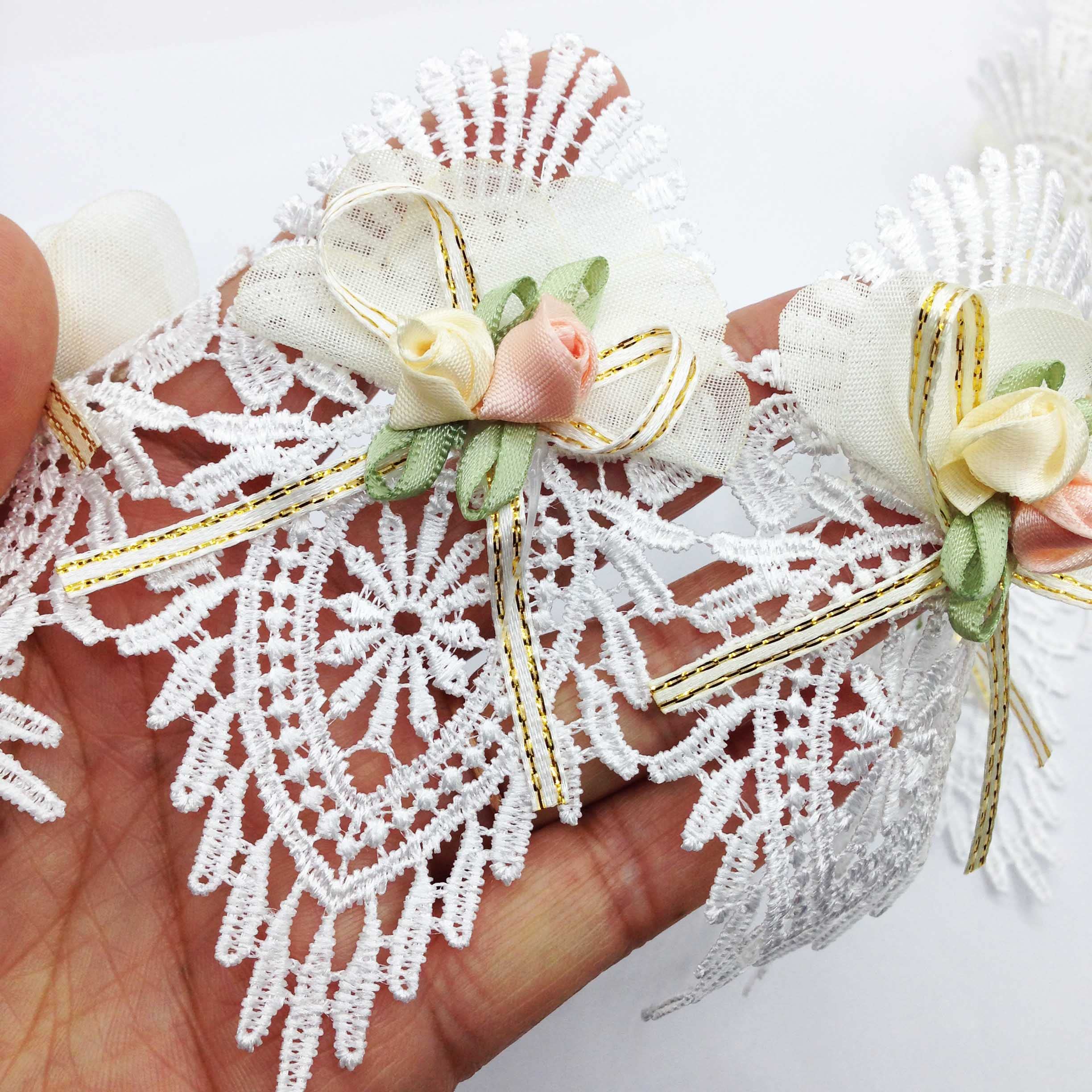Haftowane kwiaty, 18 szt., kwiaty, koronka, tkanina na oczka, akcesoria odzieżowe, DIY, rękodzieło, ślub, koraliki w kolorze białym, 11 cm