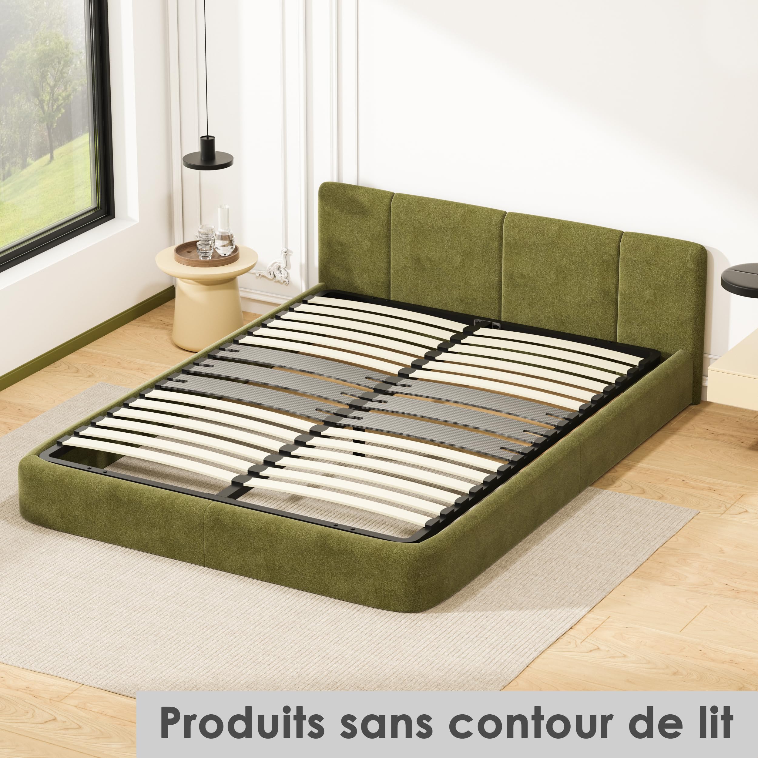 DEWINNER - Sommier 140x190 cm | 2x15 Lattes Peuplier Naturel | Pied Central Réglable T | Ergonomique | Structure Noire Moderne | Installation Express (1 Pied)