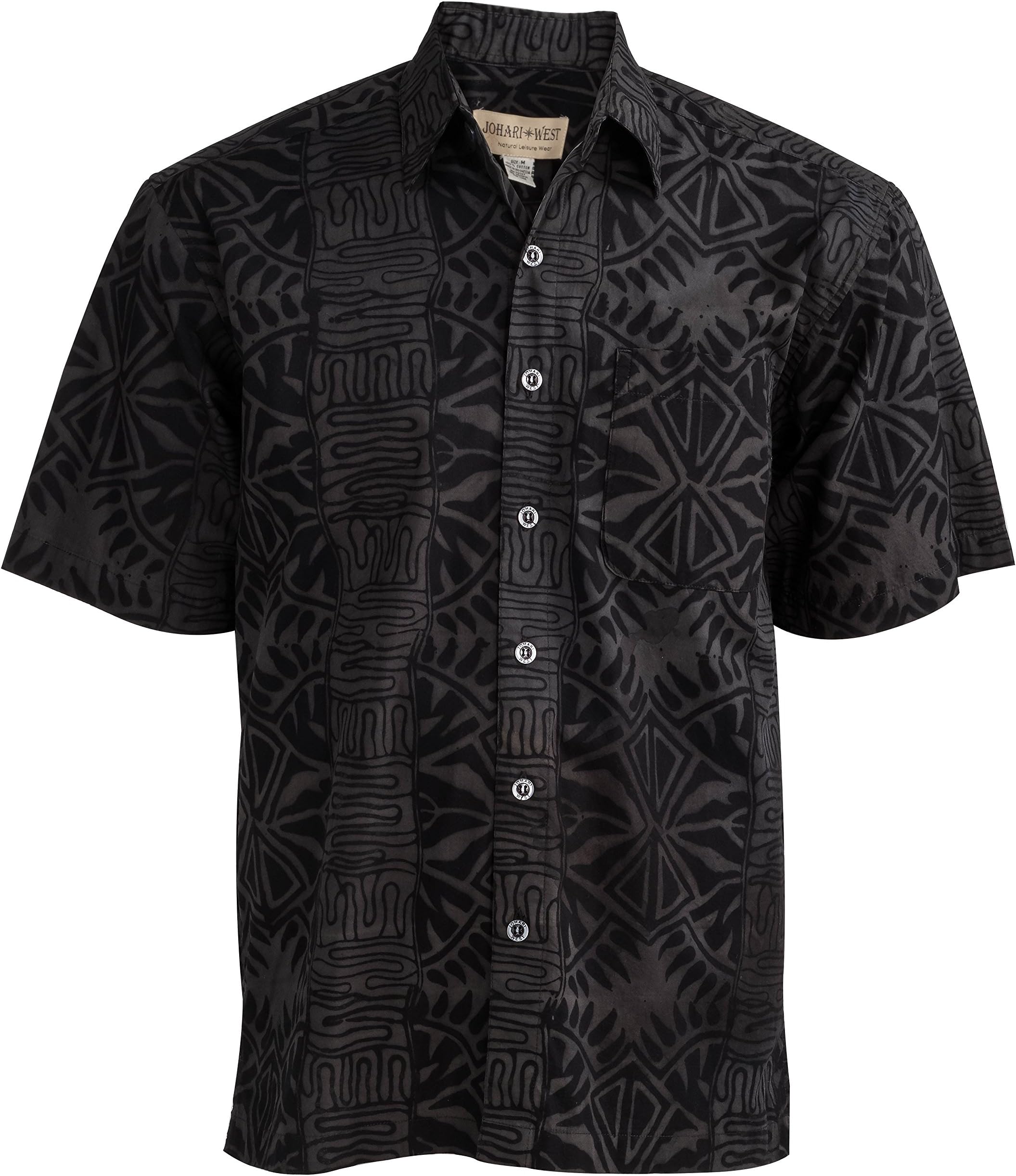 Hawaiian Short Sleeve Cotton Button-Down Batik Shirt for Men (Geometric Forest)