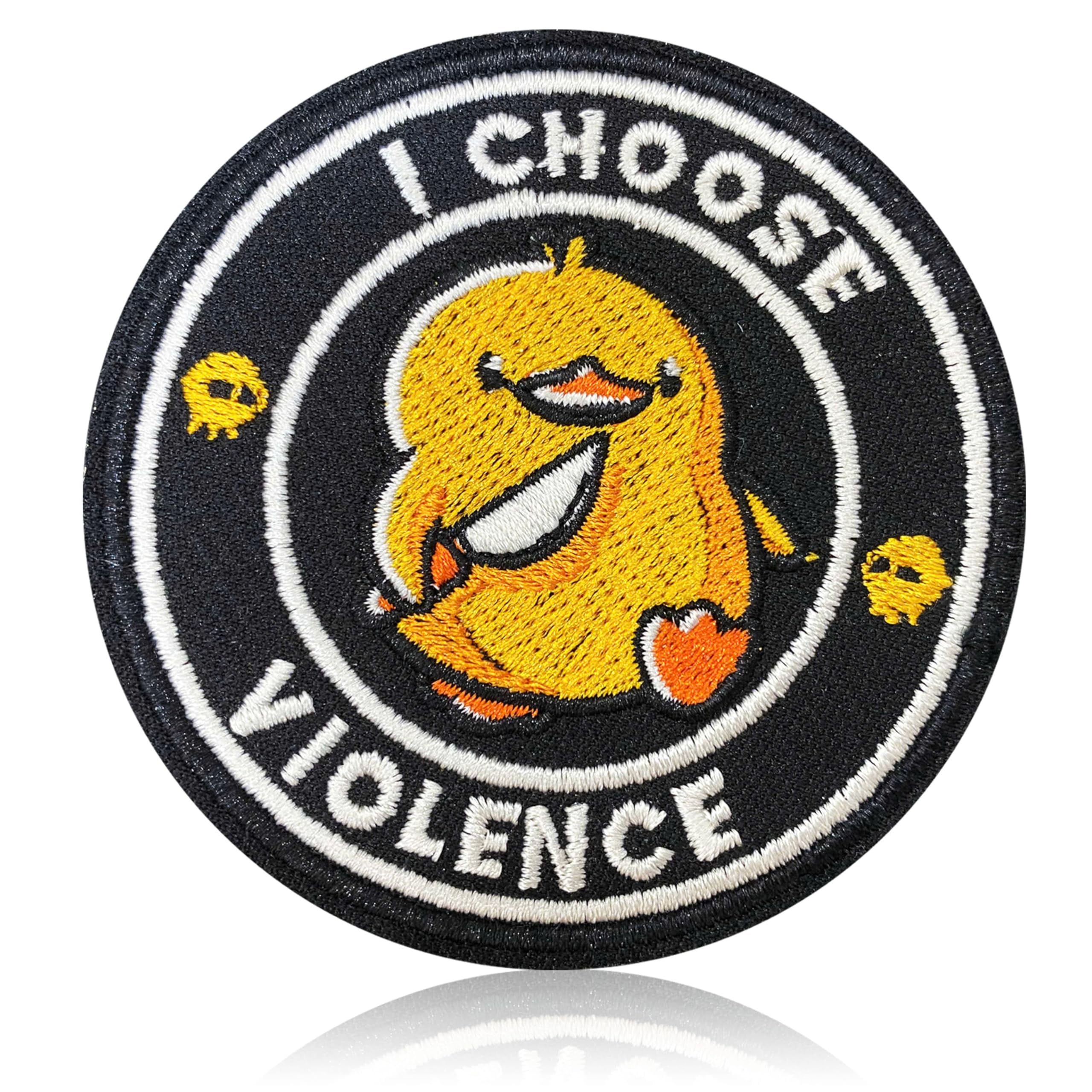 I Choose Violence Patch 3" Funny Meme Sarcastic Duck Embroidered Patches for Backpack, Hat, Jackets, Iron On Sew On Patch, Uniform DIY Embroidery PVC