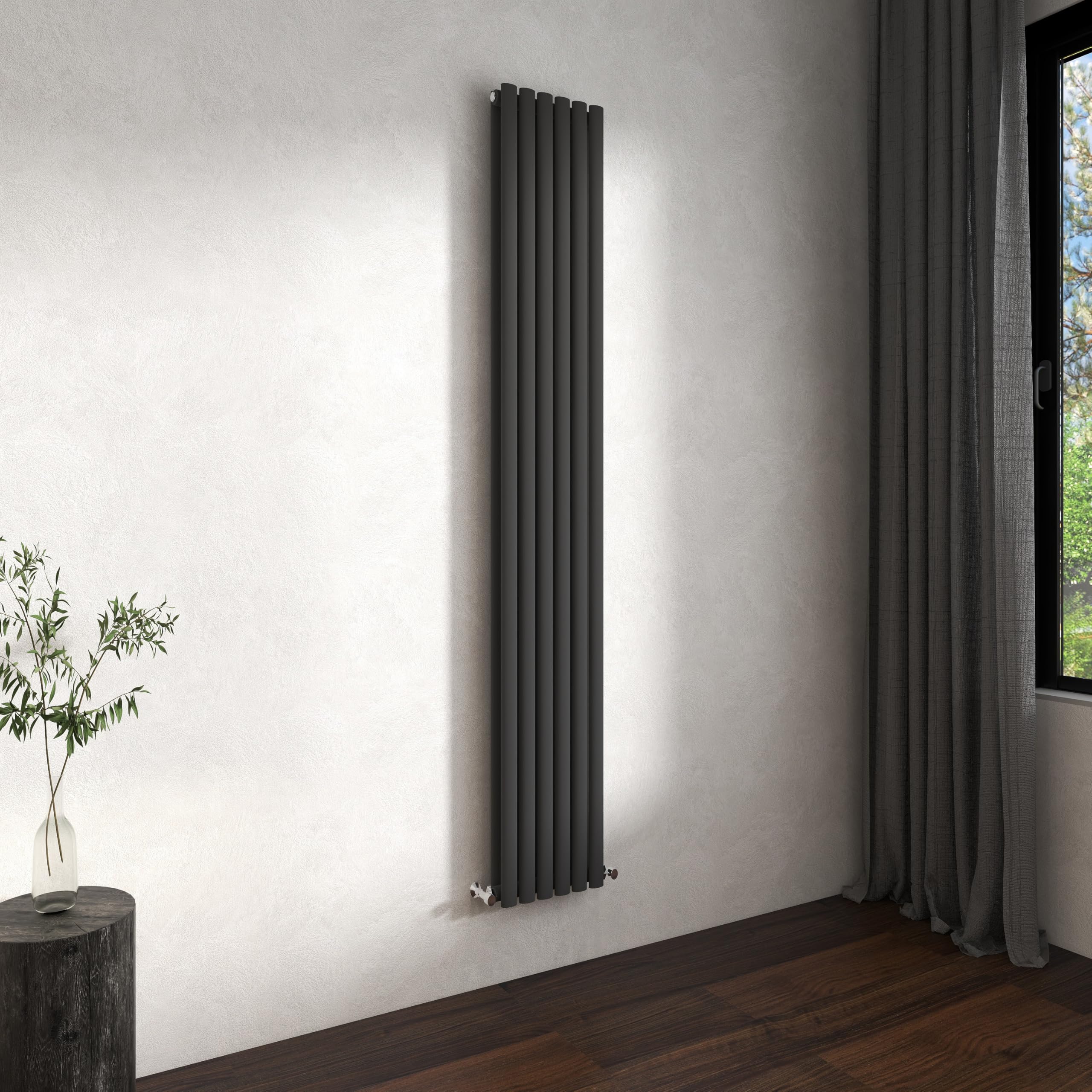 Traditional Vertical Oval Column Radiator, 1800x354mm Anthracite Modern Heating Radiators, Double Panel Wall Mounted Heater Rads, Perfect for UK Hallway, Living Room Central Heating,Tall Radiator