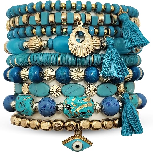 BOHENOOR Bohemian Multicolour Beads Bracelet Set for Women and Girls – Handmade Stackable Stretchable Boho Charm Bracelets...