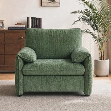 Oversized Accent Chair, 41 inch Modern Armchair for Living Room, Wide Reading Chair w/Deep Seat Springs Cushion, Padded Arms, Chenille Single Sofa Chair for Bedroom, Apartment, Green