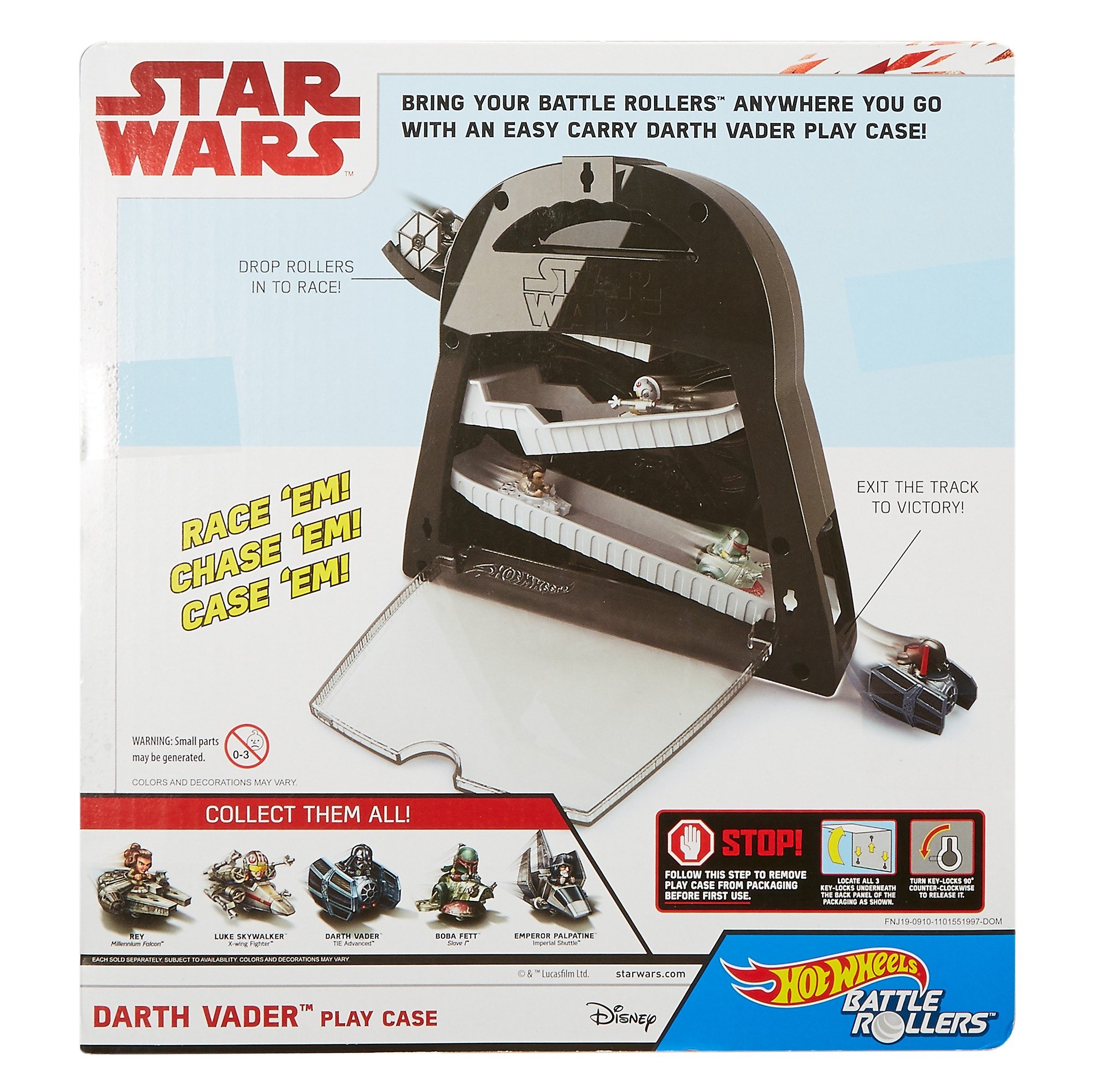 Hot Wheels FNJ19 Star Wars Darth Vader, zestaw do gier i przechowywanie na 17 zabawkowych aut wraz z figurką Dartha Vadera, od 4 lat