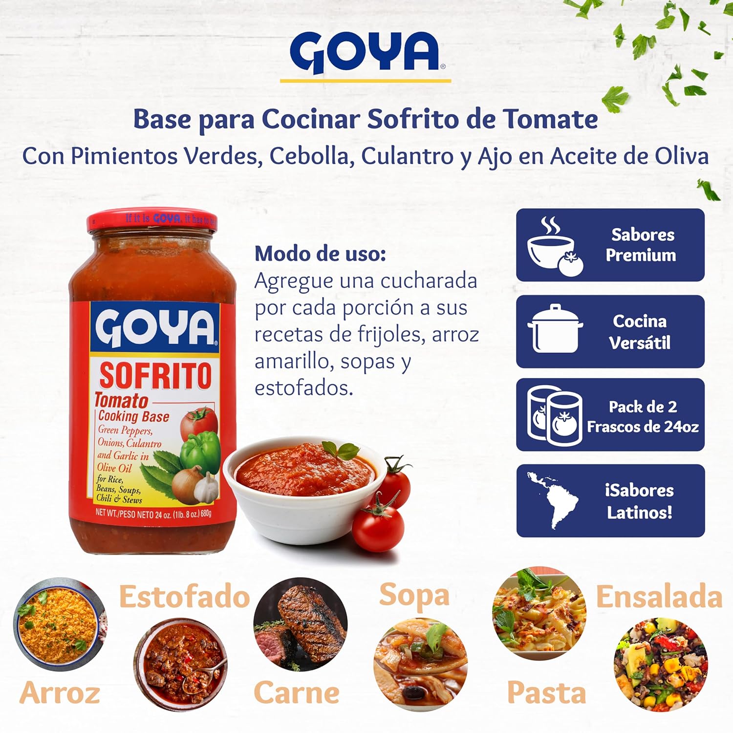 Sofrito Tomato Paste by Goya, Tomato Cooking Base with Cilantro, Minced Garlic, Green Peppers, Onion, and Olive Oil, Latino Seasoning for Rice, Beans, Soups, Chili, and Stews, 2-Pack, 24 oz Jars