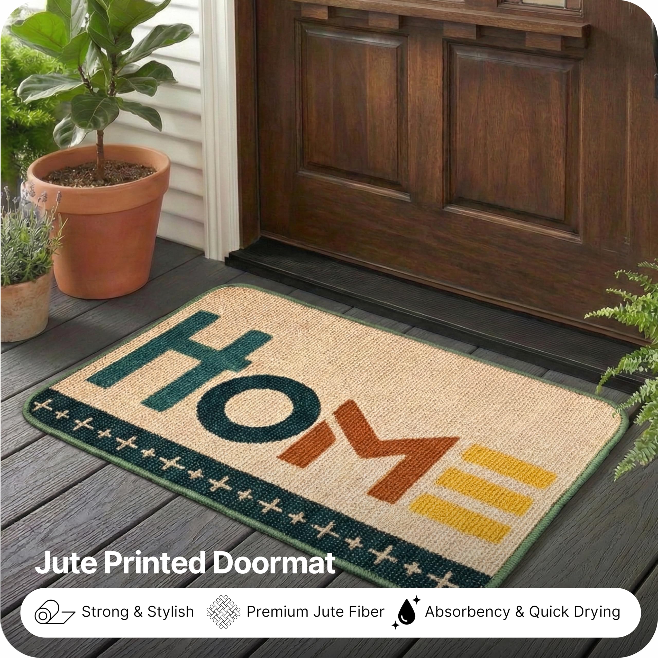 SARAL HOME EASY LIVING Jute Printed Rectangular Doormat, Set of 3|Durable & Washable Doormat for Home/Kitchen/Lobby/Outddoor|Living Room Rug for Entrance Door (Brown, 40x60 cm)
