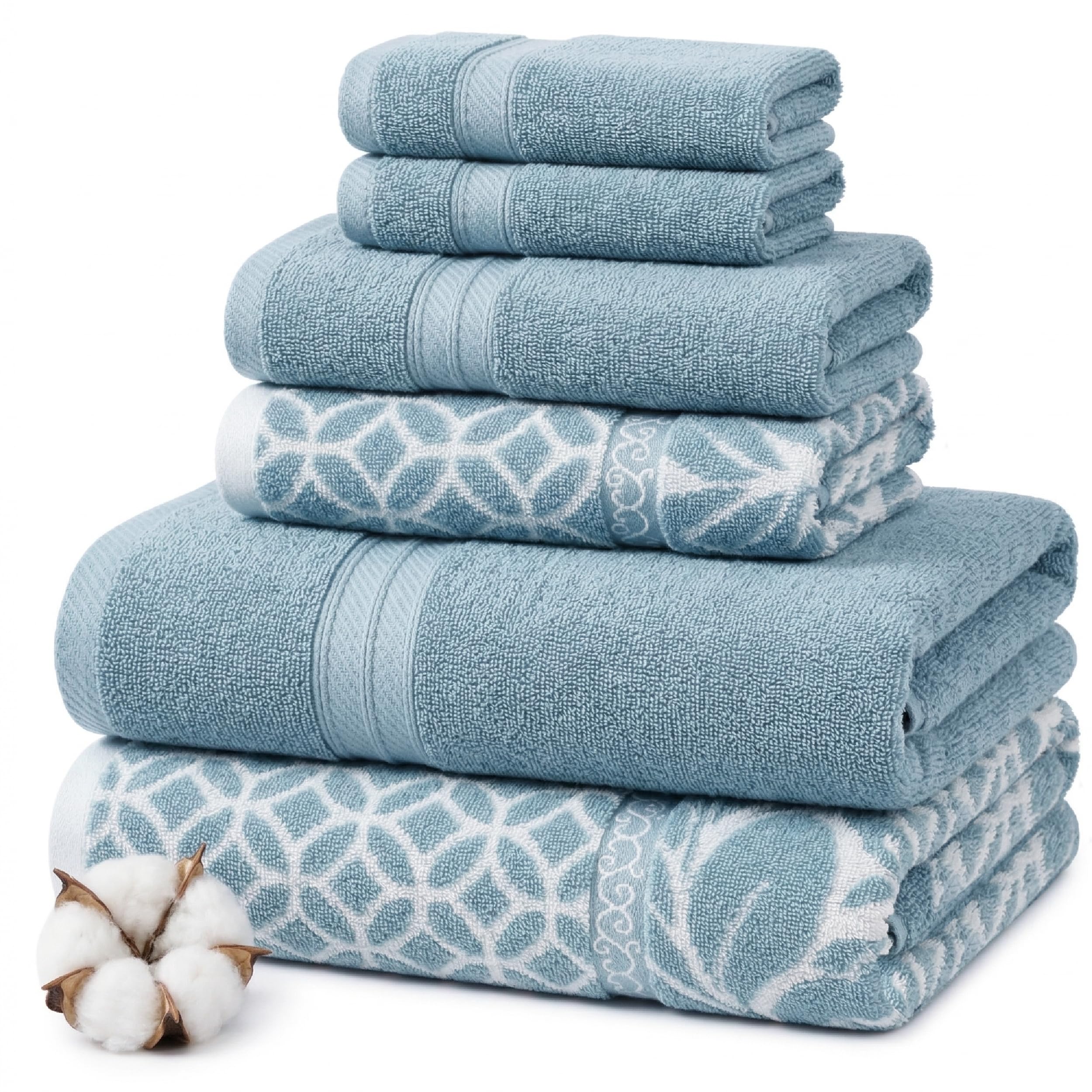 Modern Threads Trefoil Filigranes 6-teiliges Wende-Handtuch-Set, gefärbt, Jacquard, Badetücher, Handtücher und Waschlappen, super saugfähig und schnell trocknend, 100% gekämmte Baumwolle