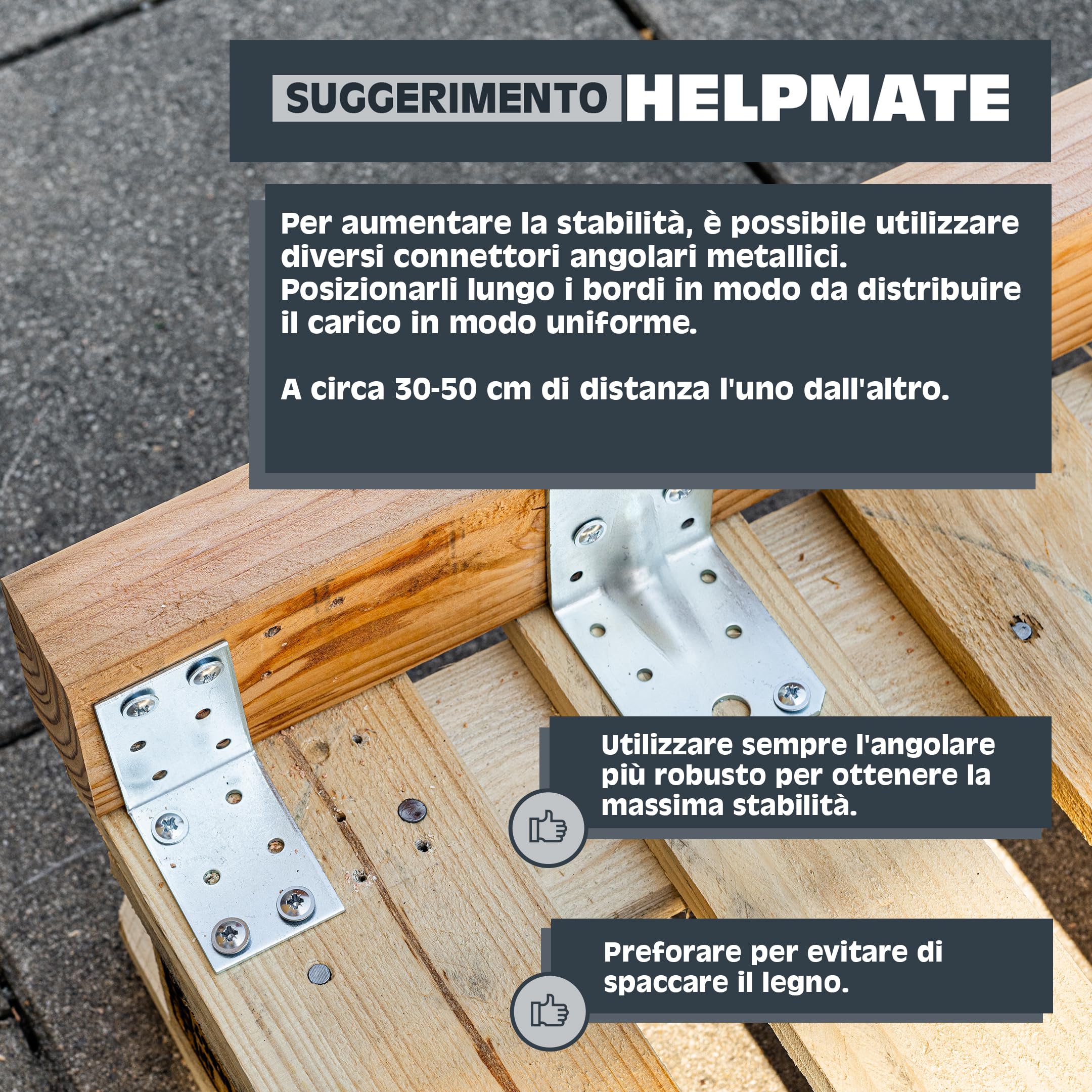 HELPMATE Connettore angolare zincato 60x60x40 mm piastra forata protezione corrosione