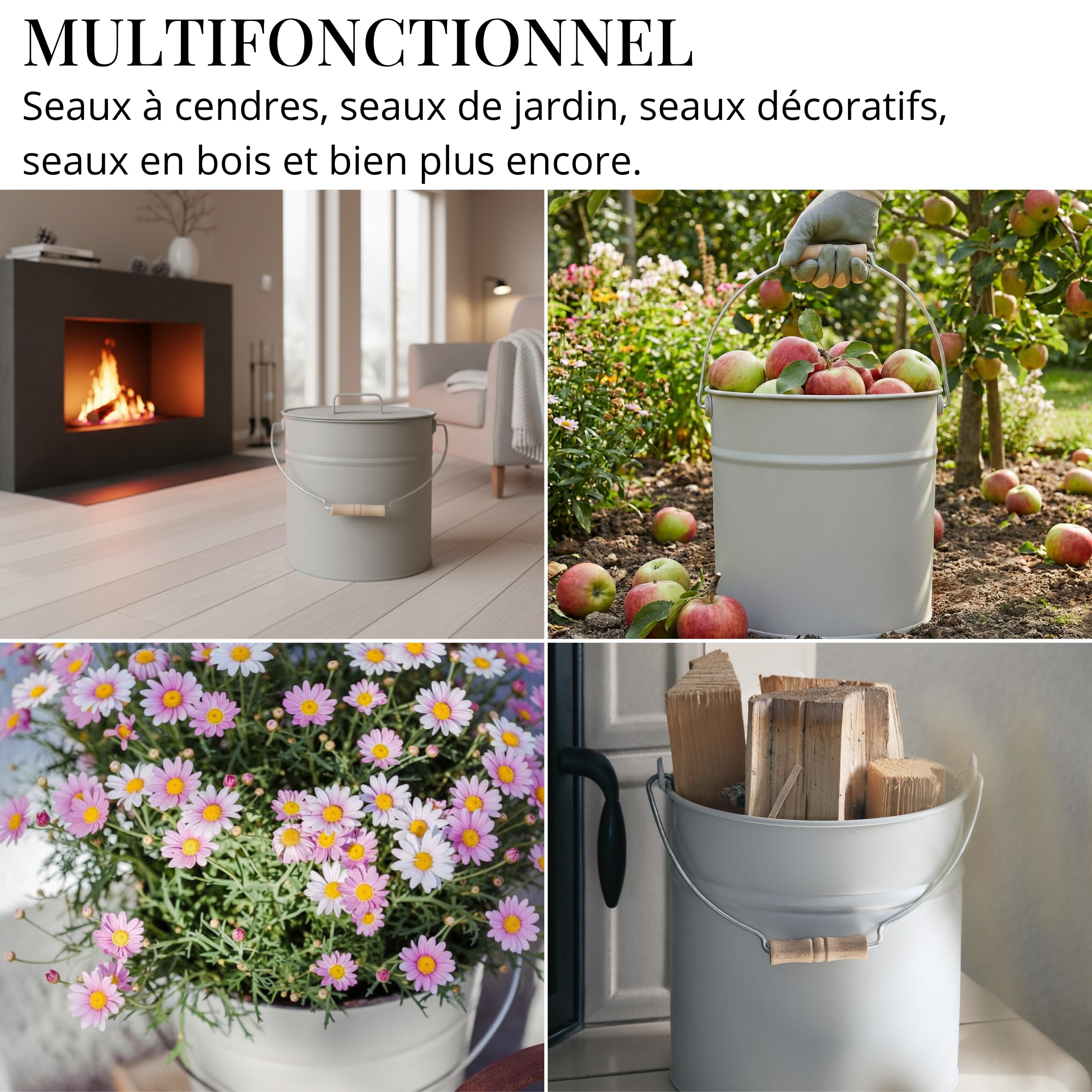 LIVLIG Seau avec couvercle de 10 l, seau en zinc, seau à cendres avec couvercle, seau en métal, accessoires pour cheminée, seau de 10 l, seau en tôle avec couvercle, seau à cendres, seau multifonction