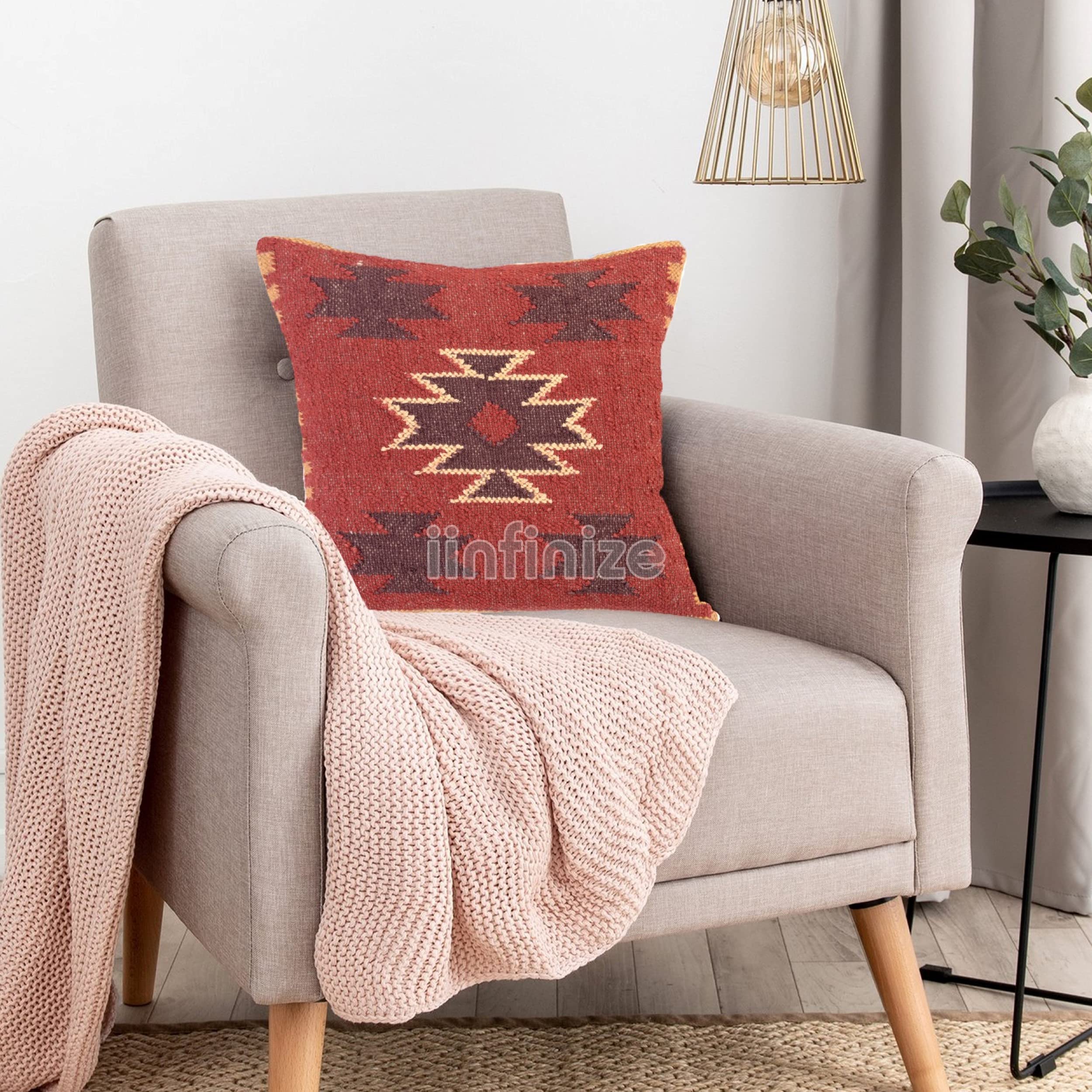 Iinfinize Kilim Pillow Cover Wool Jute Cushion Cover Sofa Decor