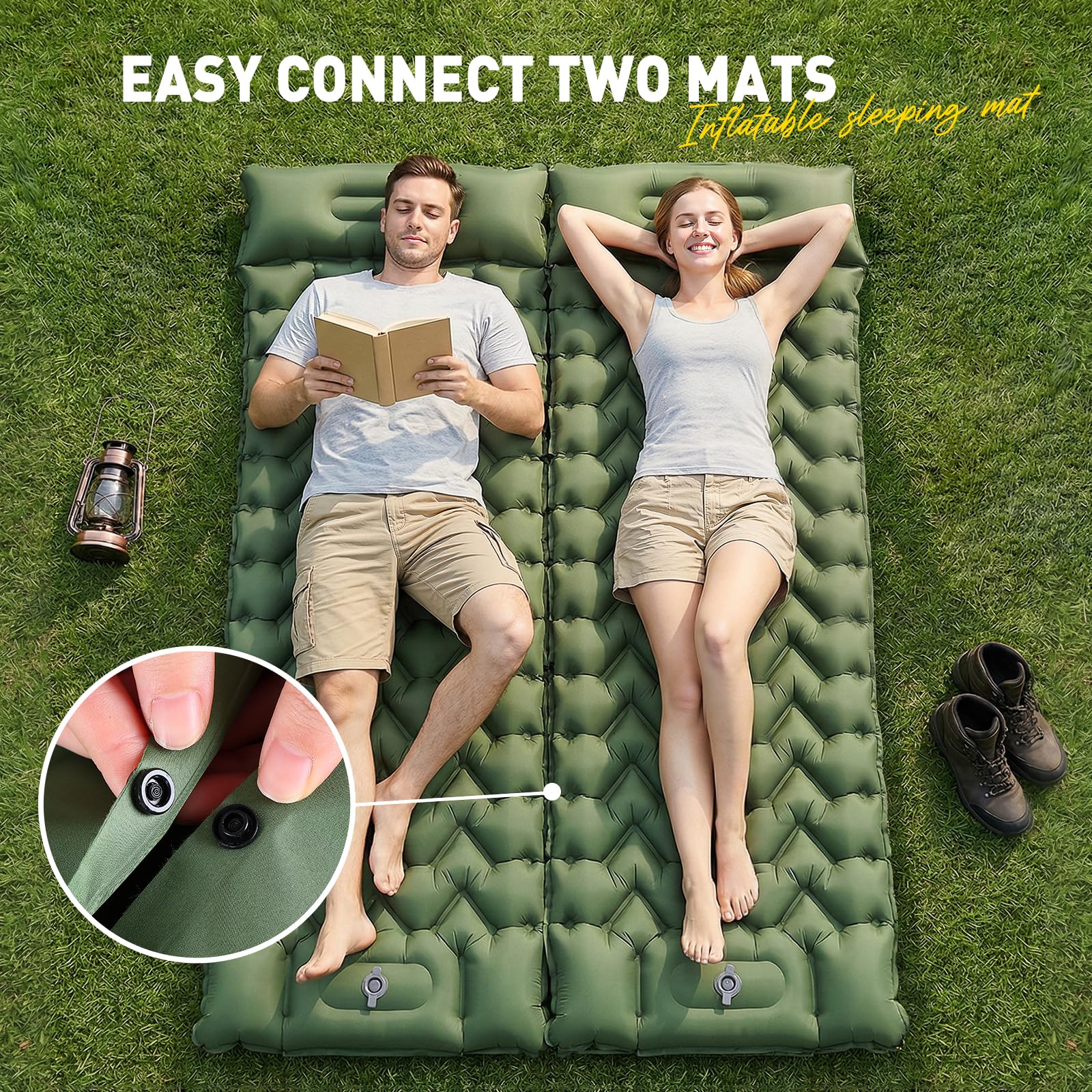 Elegear Matelas Gonflable Camping 1 Personne, Matelas Auto-gonflant Ultraléger avec Pompe à Pied et Oreiller Résistant à l'eau Portable et Compact Tapis Camping pour Tente Plage Trekking, 197x67x10cm