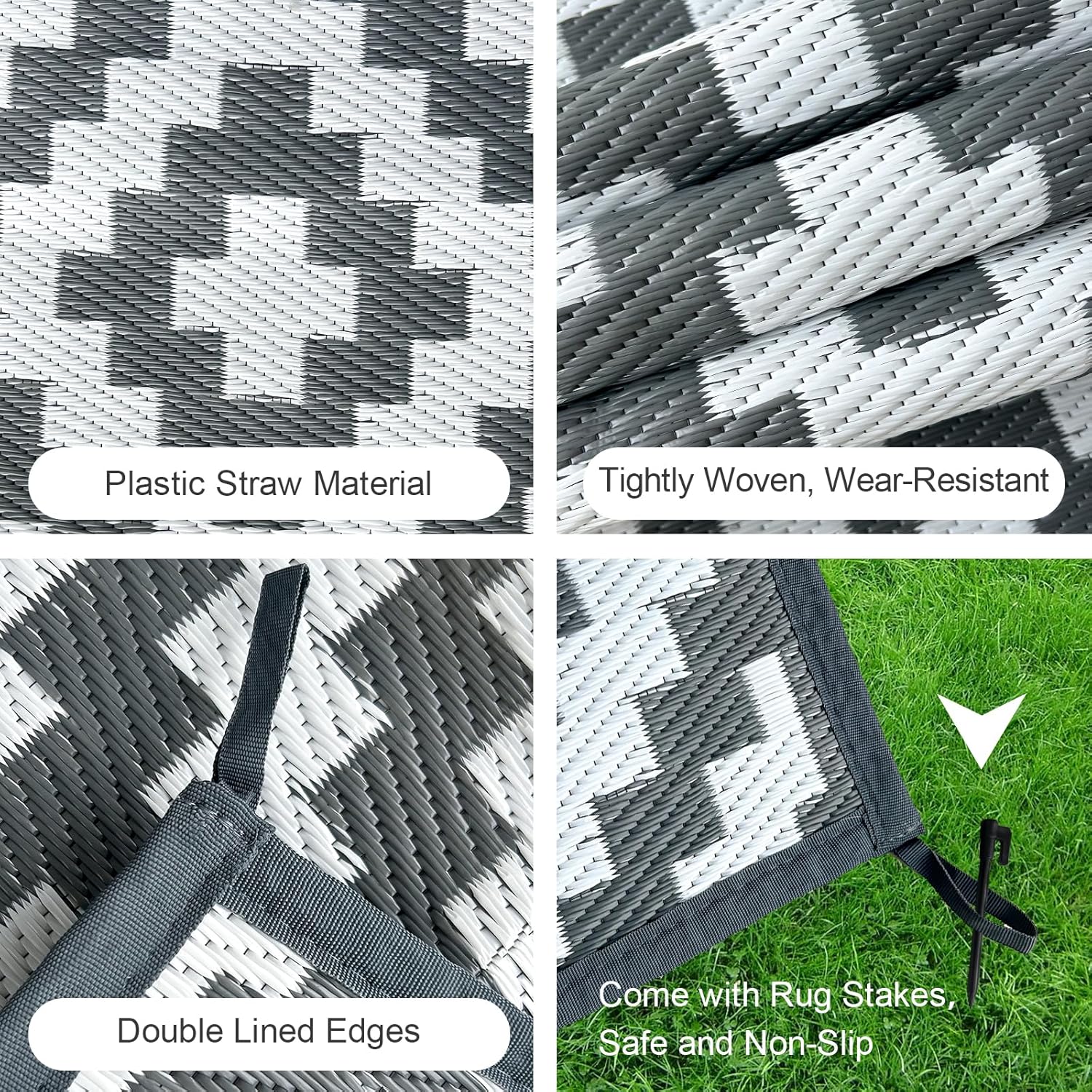 CHOSHOME Outdoor Rug Waterproof Garden Rug 120x180CM Lightweight Camping Rugs UV Resistant Portable Carpet Easy Cleaning Mat Outdoor Indoor Recycled Plastic Balcony Rugs for Picnic Beach BBQ Grey 7 91NU X9n2nL. AC SL1500