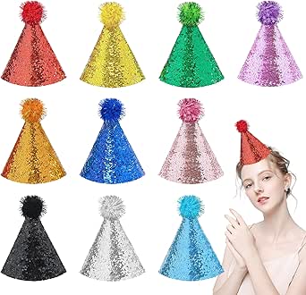 Pai Sence Large Party Hats For Kids Adults Glitter Party Hats With Pom Poms Reusable