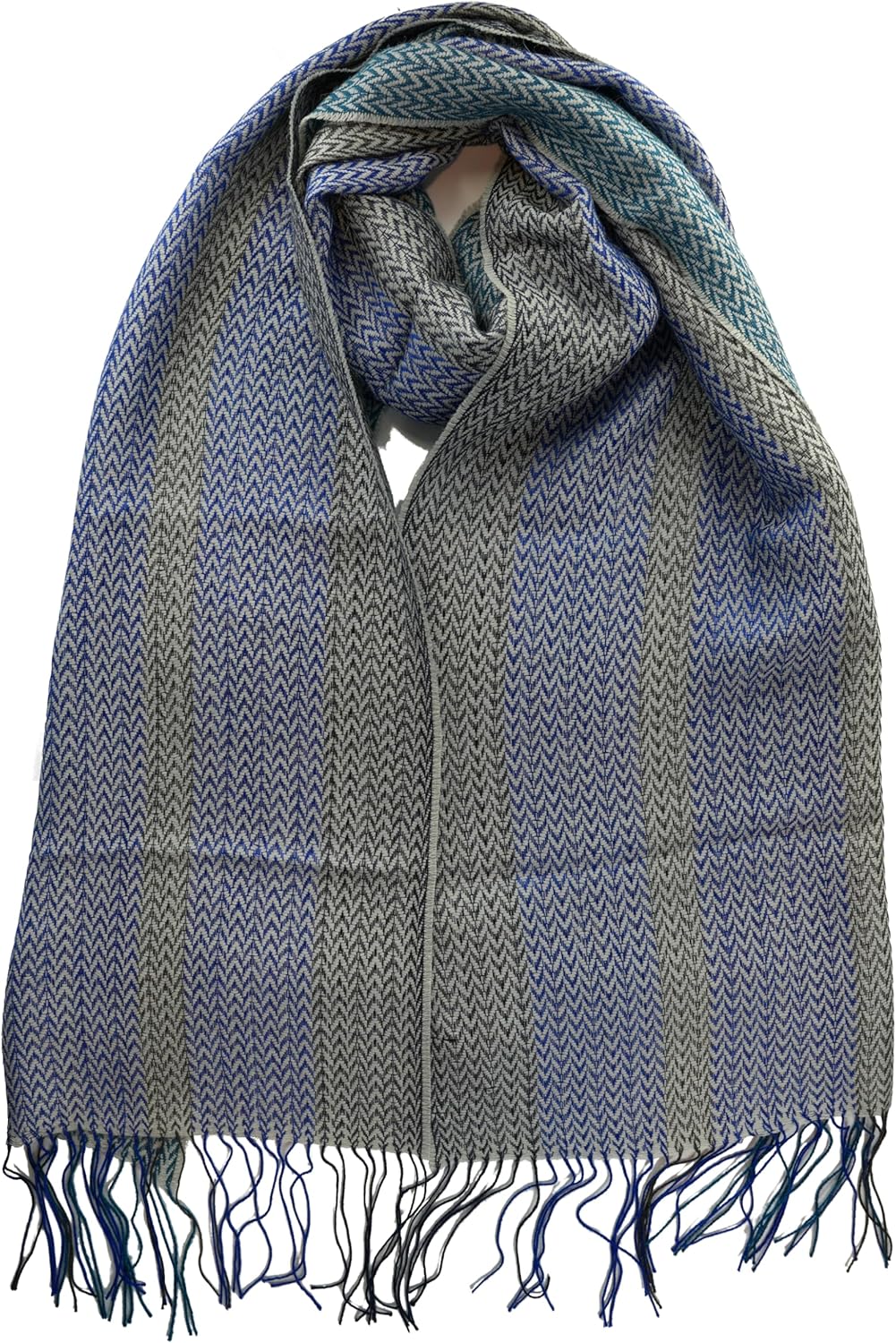 Baby Alpaca Scarf For Women. Beautiful Fashion Accessory Made In Peru. Extremely Soft, Warm and Hypoallergenic (Grey and Blue)