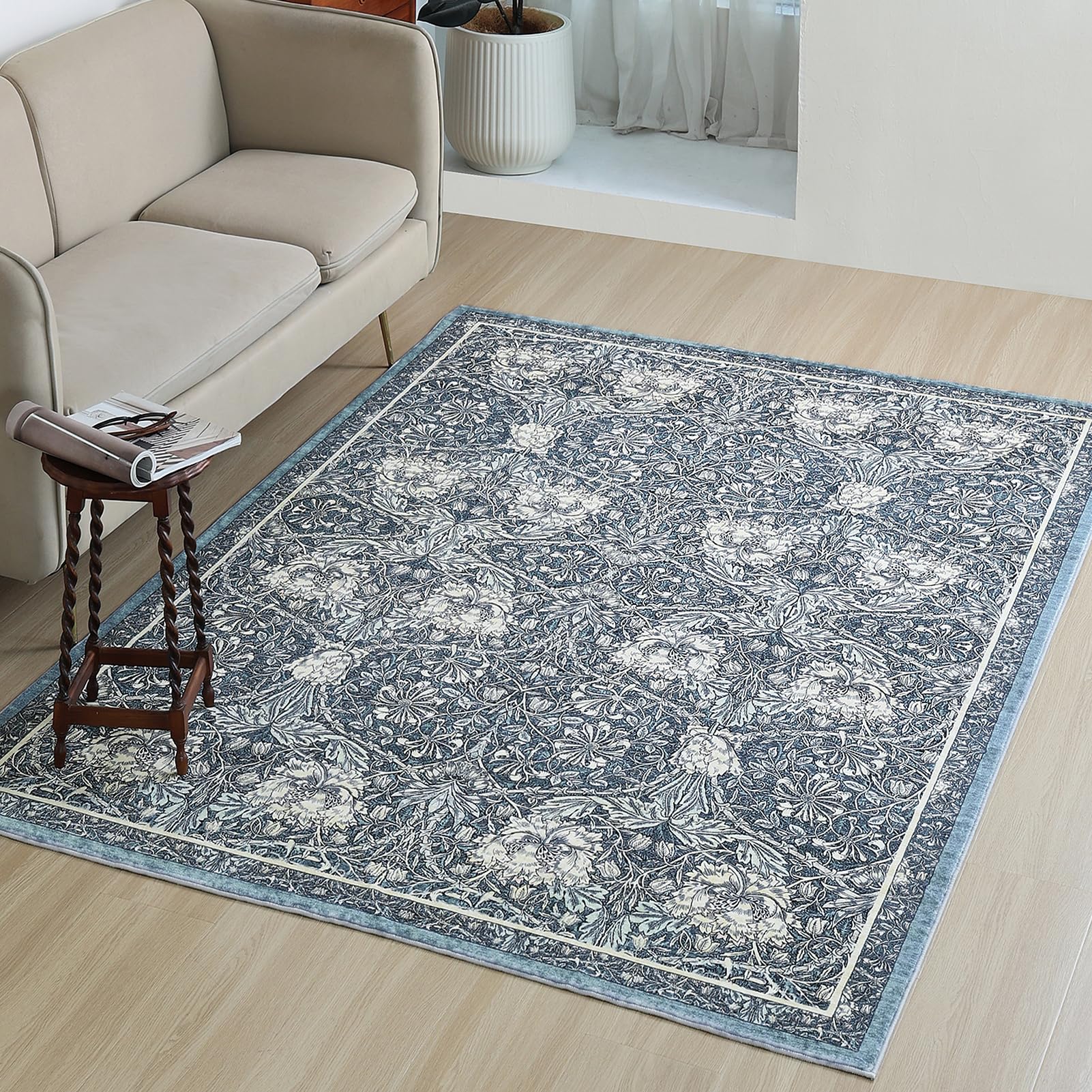Obal Washable Rugs Living Room 200x290cm, William Morris Honeysuckle Vintage Rug, Sage Green Extra Large Non Slip Low Pile Rug, Faux Wool Soft Machine Washable Floral Carpet for Bedroom — image 1