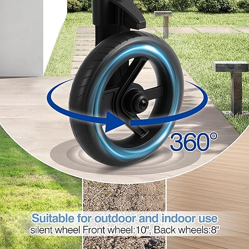 Miniatura 4 de Andador vertical ligero todo terreno plegable con asiento y respaldo de altura ajustable, capacidad de 300 libras, ruedas delanteras de 10 pulgadas