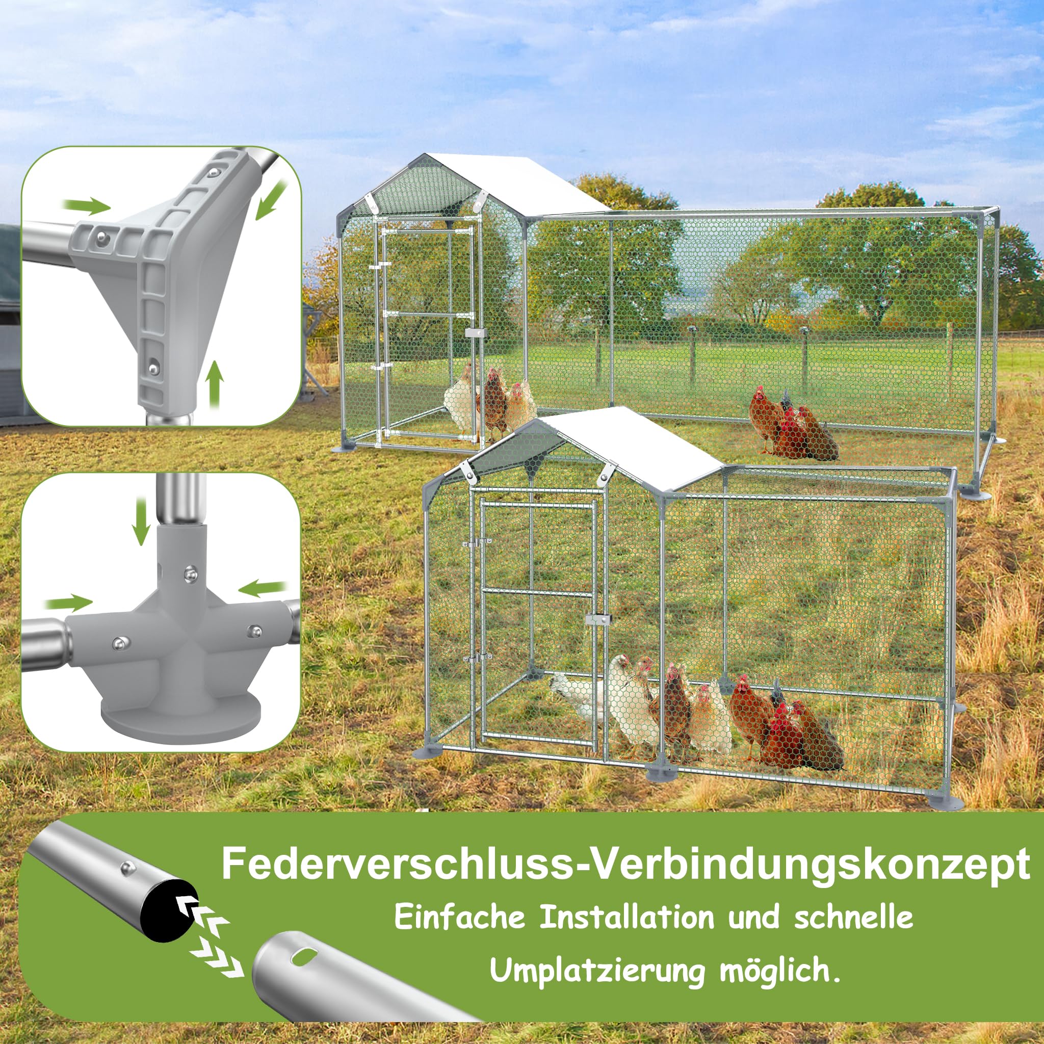 YRHome Gallinero para gallineros, 2 x 1 x 1,5 m, con marco de acero galvanizado con PE