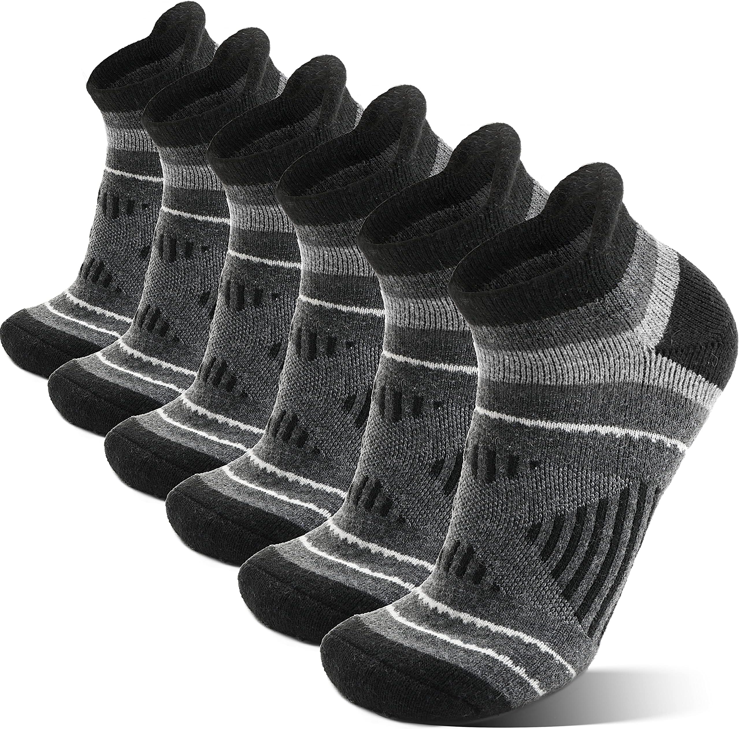 EBMORE 6 Pairs Merino Wool Walking Socks Trainer Compression Thermal Warm Winter Thick Ankle Invisible Cushion Breathable Socks for Men Women
