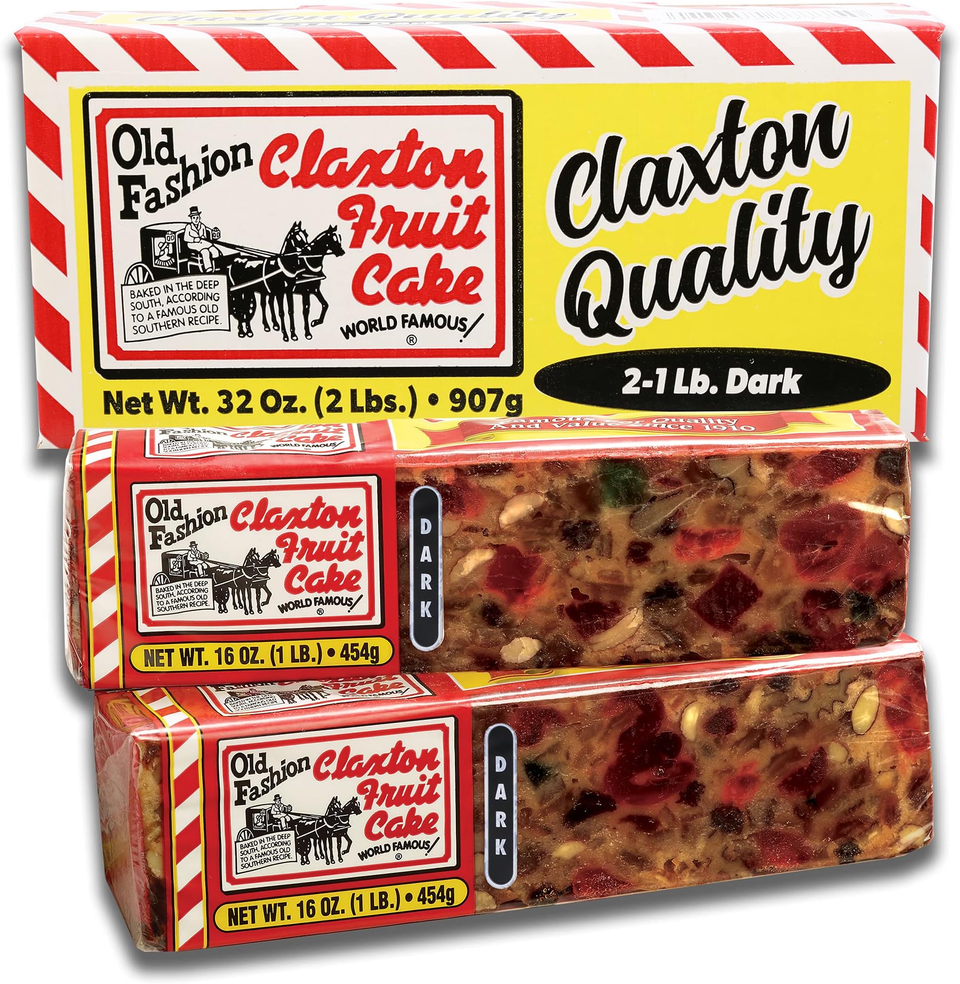 Claxton Fruit Cake - 2-1 Lb. DARK Recipe - Each Cake Individually Wrapped For Freshness