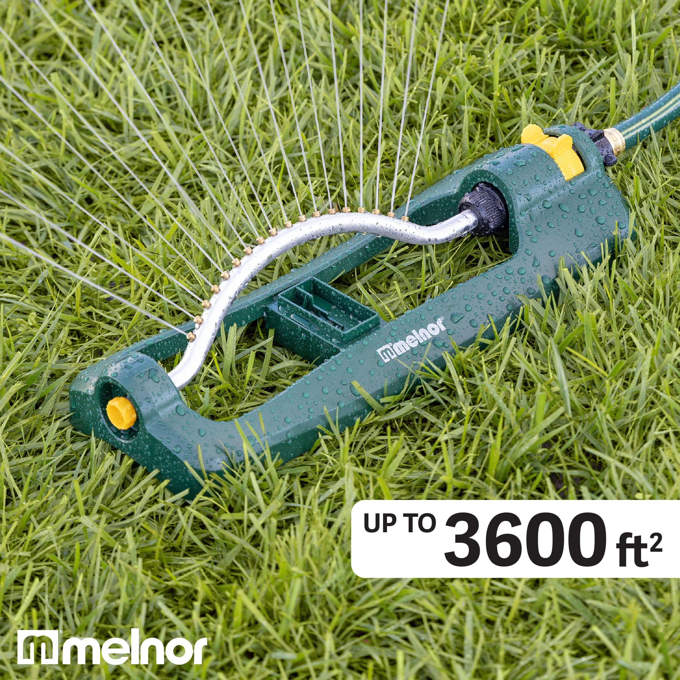 Melnor TurboTek Turbo 65132AMZ Arroseur oscillant avec Buses en Laiton et kit QuickConnect Vert, Jaune, Noir