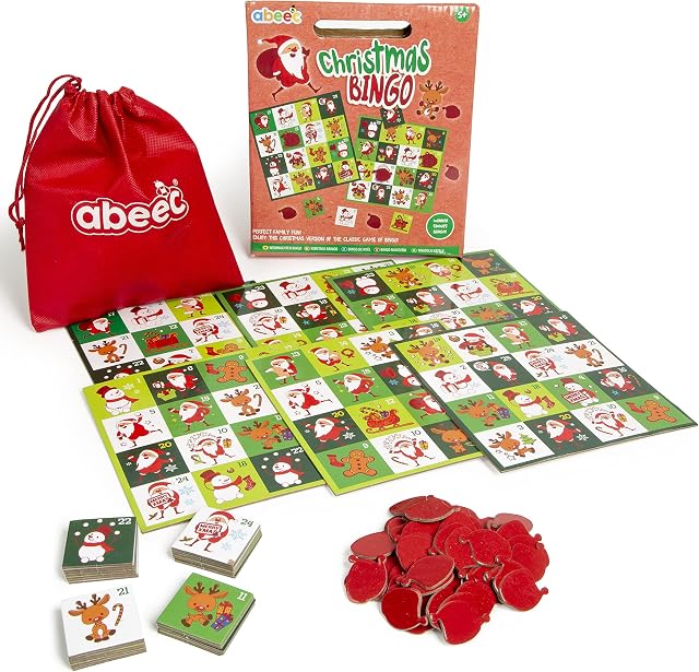 abeec Christmas Bingo - Xmas Stocking Fillers Kids - Christmas Day Games - Christmas Games - Family Games For Kids And Adults - Gifts For Kids- Kids Bingo
