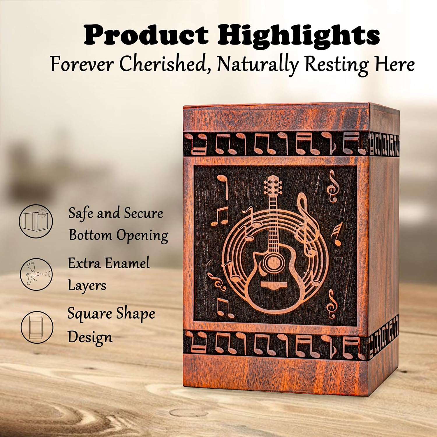 Wooden Guitar Urns for Human Ashes Adult Female - Cremation Urns, Funeral Urns, Burial Urns, Urns for Human Ashes Adult Man, Wooden Urn, (Teak, Large)