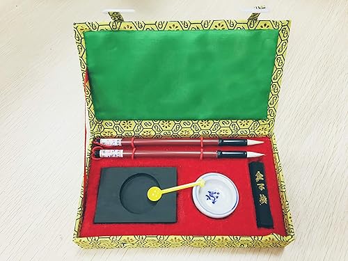 Miniatura 2 de HorBous 7 piezas de piedra de tinta de caligrafía china + cuenco de agua + barra de tinta + 2 bolígrafos de pincel + cuchara de tinta + caja de