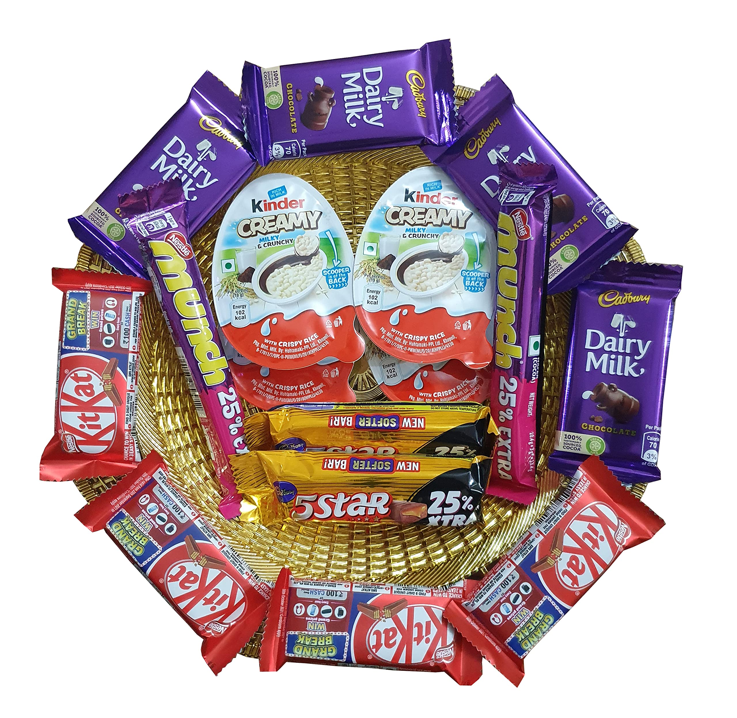 The Rich Box - Chocolate Gift Hamper - Dairy Milk, 5 Star, Nestle Kitkat, Munch & Kinder Creamy (16 pcs). Chocolate Gift Hamper for Diwali, Birthday, New Year, Christmas, Anniversary.
