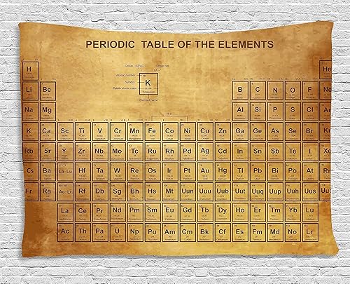 Ambesonne Tapiz de ciencia, mesa de química de elementos, diseño antiguo vintage para científicos y estudiantes, para colgar en la pared ancha para