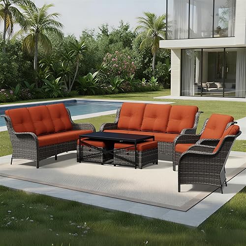 Miniatura 95 de Joyside Silla mecedora giratoria para exteriores para patio, mecedora de mimbre para exteriores con cojines de tela de olefina adecuada para porche